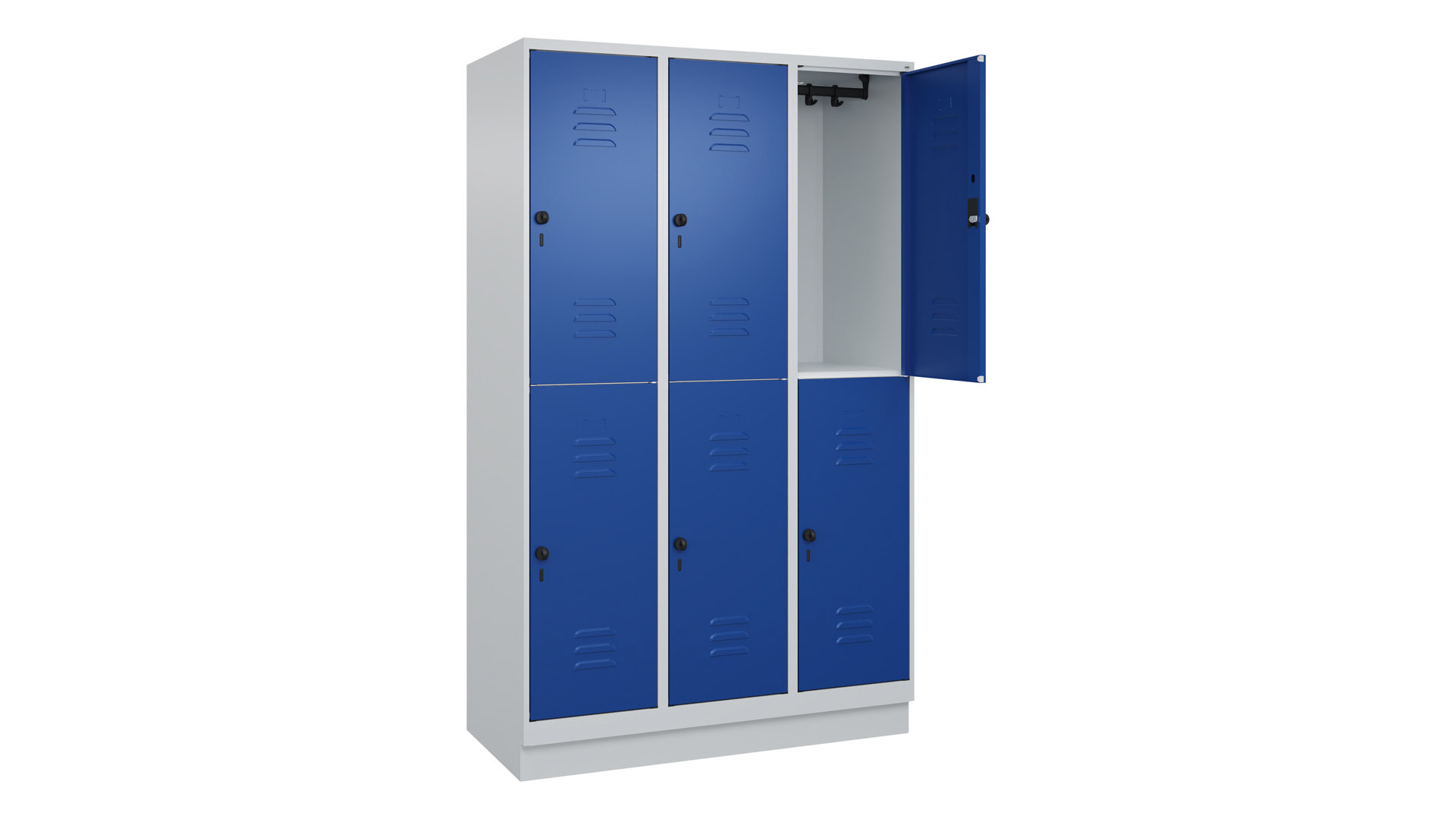 Garderobenspind doppelstöckig, Breite 120 cm, Höhe 195 cm, Tiefe 50 cm, 6 Fächer