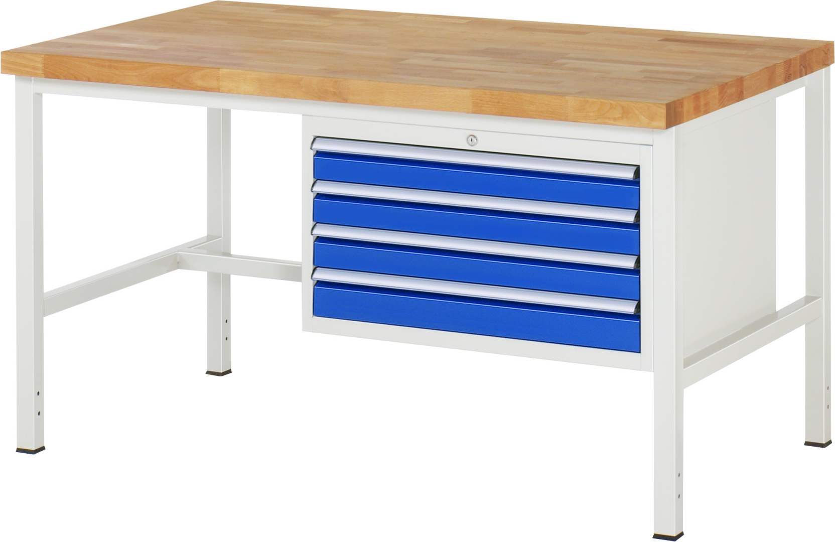 Werkbank Modell 8233 schwarz-rot, BxTxH 1500x900x840 mm,  Buche-Massiv Arbeitsplatte 40 mm,  4 Schubladen mit  Auszug 90 %