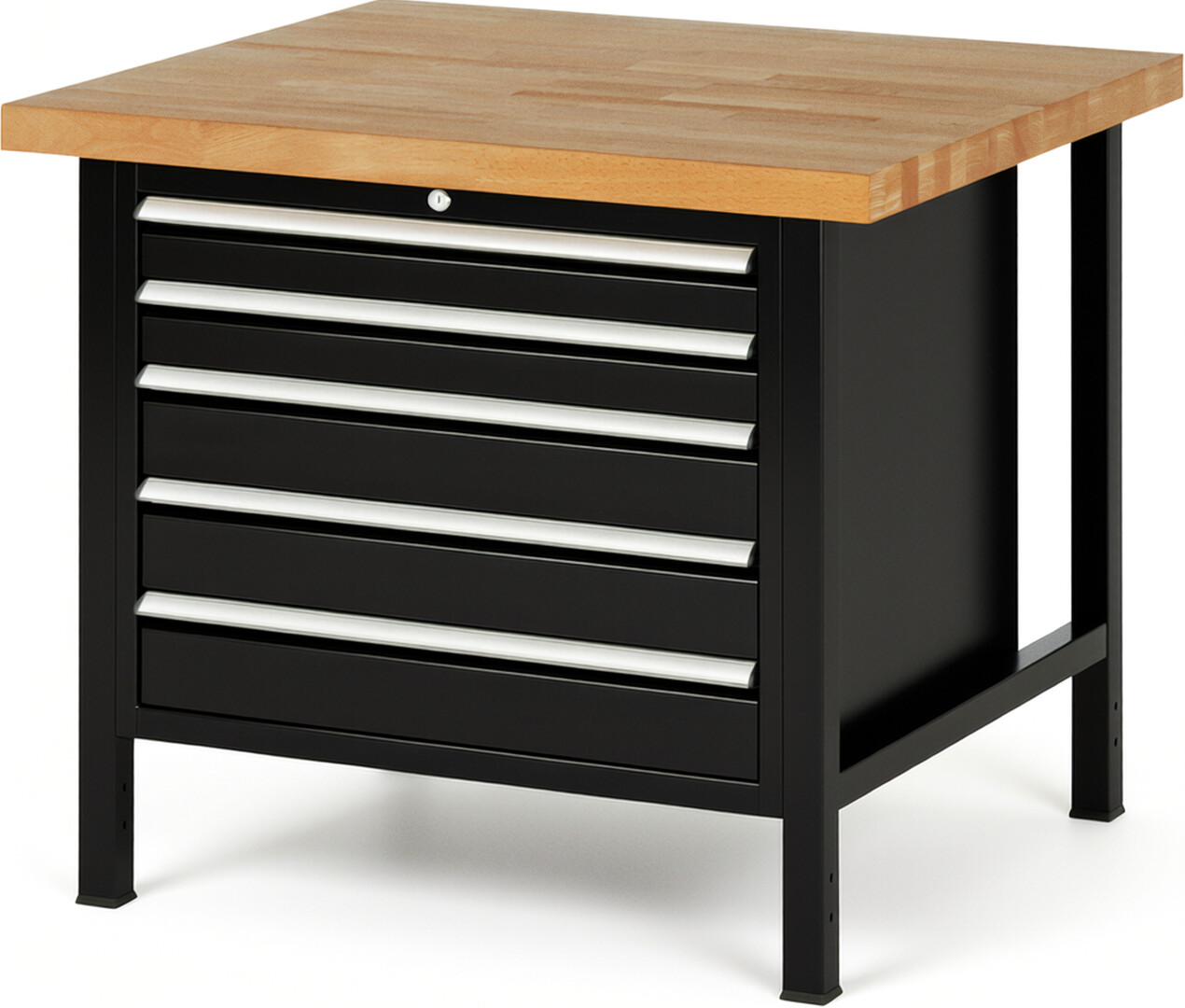 RAU Werkbank schwarz - Breite 100 cm - Tiefe 90 cm - Höhe 104 cm - Buche-Massiv Arbeitsplatte 40 mm