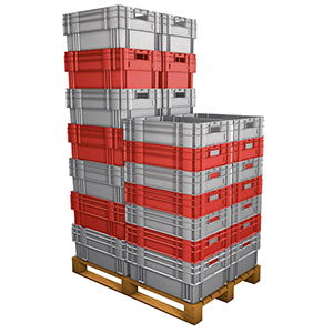 Drehstapelbehälter, PP, LxBxH 600x400x420 mm, Volumen 80 l, Farbe rot, VE 2 Stück