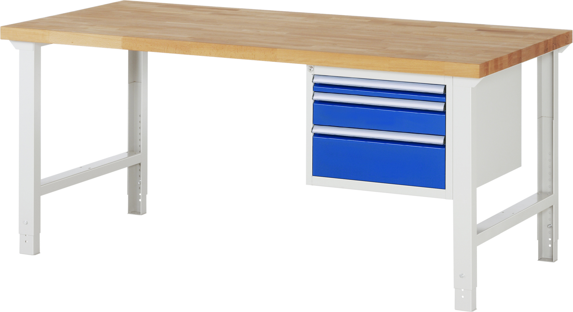 Werkbank Modell 7126 rot - schwarz, BxTxH 2000x900x790-1140 mm,  Buche-Massiv Arbeitsplatte 40 mm,  3 Schubladen mit  Vollauszug 100 % und  SoftClosing