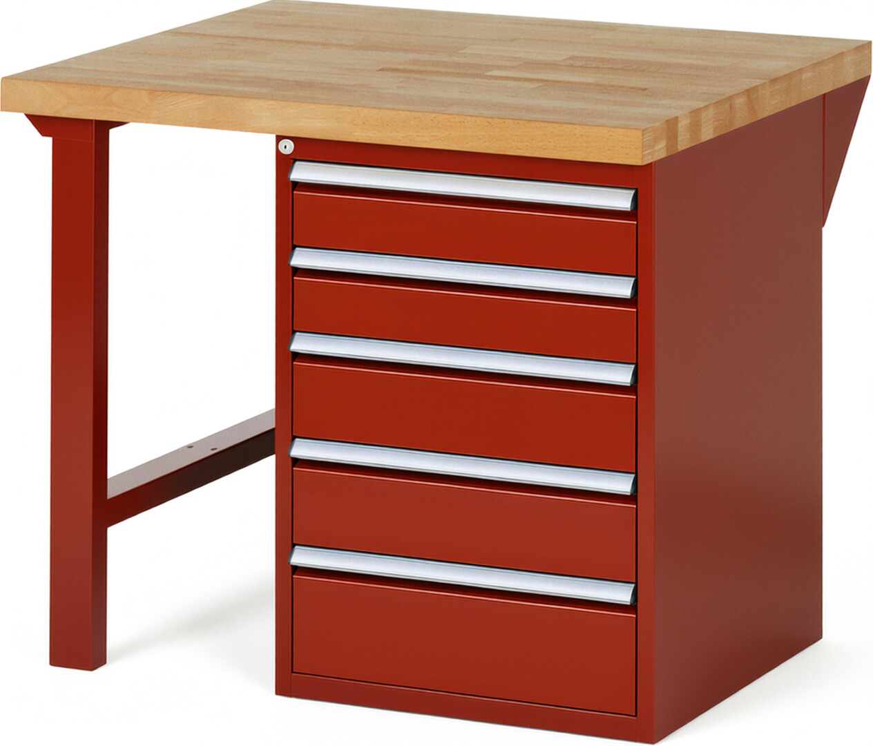 RAU Werkbank rot - Breite 100 cm - Tiefe 90 cm - Höhe 84 cm - Buche-Massiv Arbeitsplatte 40 mm