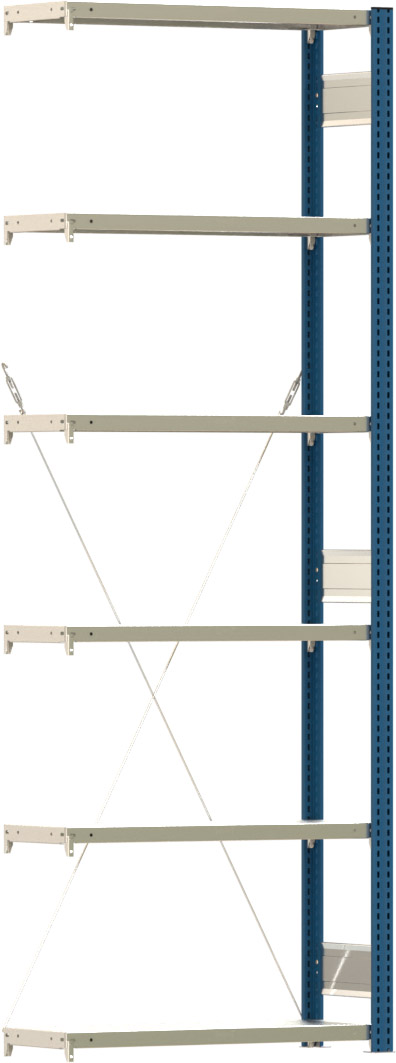 Fachbodenregal mit Tiefenriegel - 150 kg - (HxBxT) 2.500 x 875 x 300 mm - Anbauregal - Rahmen enzianblau - Böden verzinkt