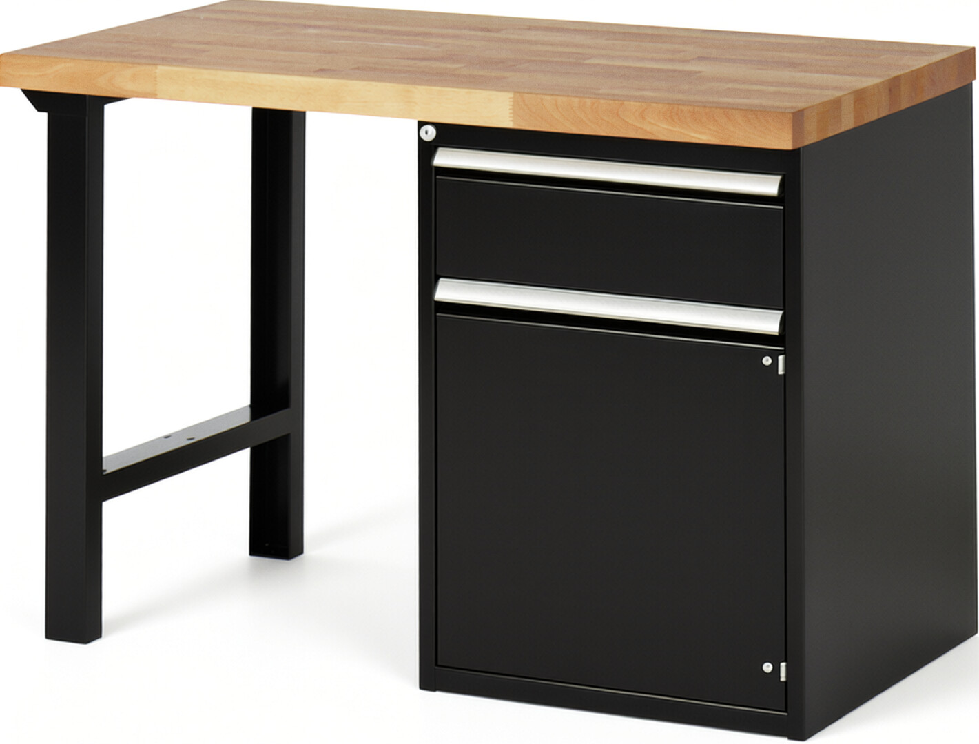 RAU Werkbank schwarz - Breite 125 cm - Tiefe 70 cm - Höhe 84 cm - Buche-Massiv Arbeitsplatte 40 mm