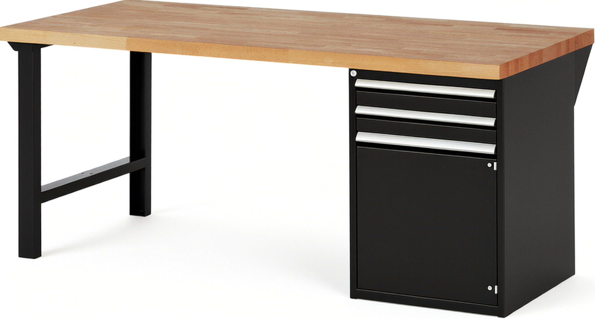 RAU Werkbank schwarz - Breite 200 cm - Tiefe 90 cm - Höhe 89 cm - Buche-Massiv Arbeitsplatte 40 mm