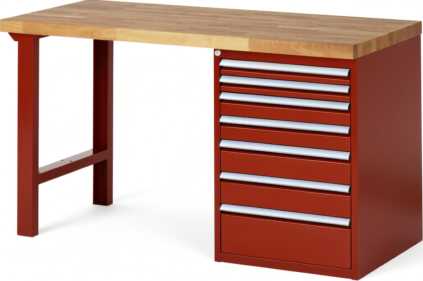 RAU Werkbank rot - Breite 150 cm - Tiefe 70 cm - Höhe 89 cm - Buche-Massiv Arbeitsplatte 40 mm