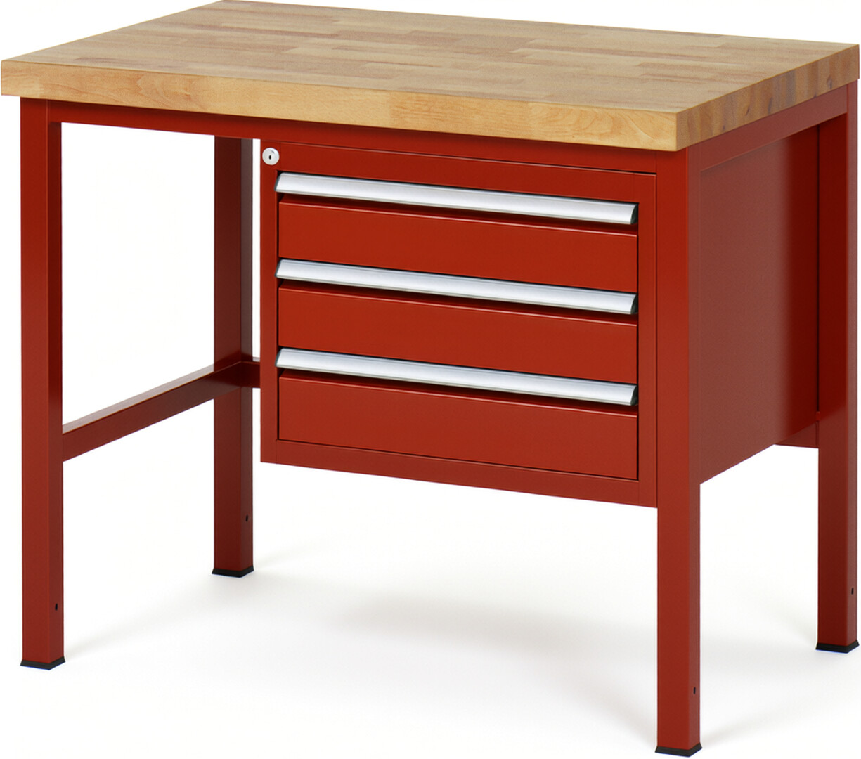 Werkbank Modell 8127 rot, BxTxH 1000x700x840-1040 mm,  Buche-Massiv Arbeitsplatte 40 mm,  3 Schubladen mit  Vollauszug 100 % und  SoftClosing