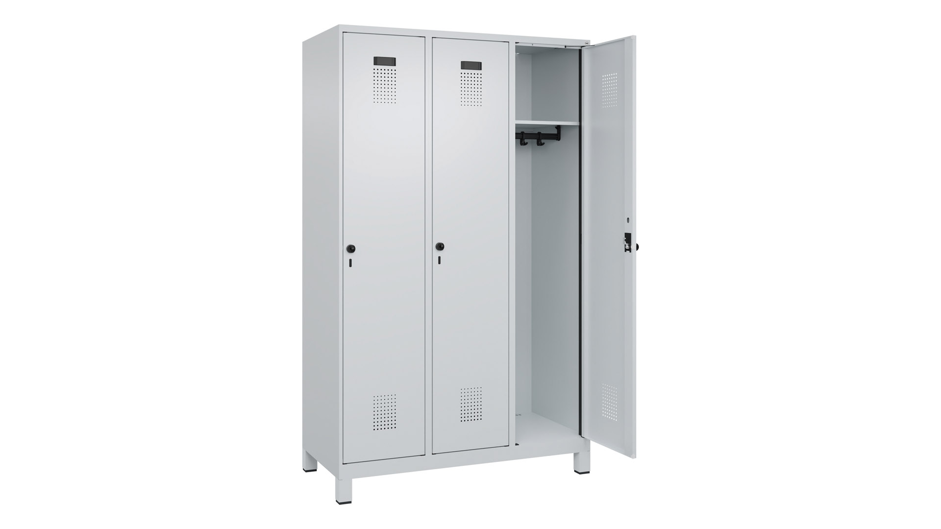 Spind - Garderobenschrank, Breite 120 cm, Höhe 195 cm, Tiefe 50 cm, 3 Abteile