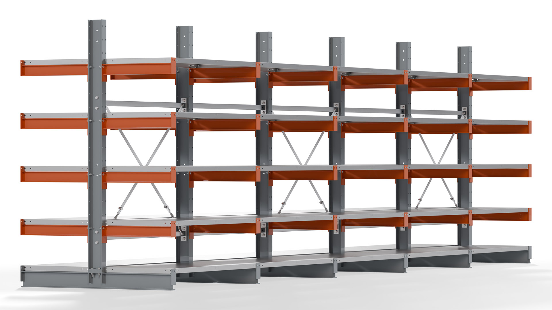 Kragarmregal KARL basic - lackiert - Breite: 640 cm - Höhe: 200 cm - Tiefe: 60 cm - Traglast je Kragarm: 740 kg - beidseitig