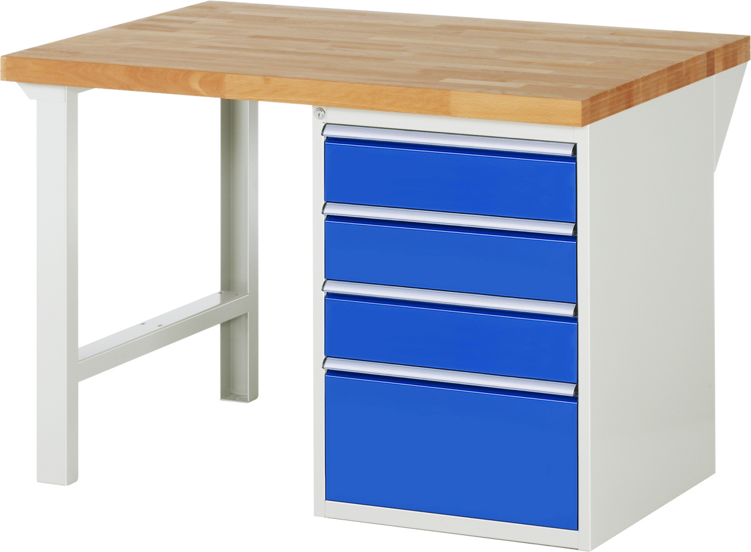 Werkbank Modell 7510 rot - schwarz, BxTxH 1250x900x840 mm,  Buche-Massiv Arbeitsplatte 40 mm,  4 Schubladen mit  Vollauszug 100 % und  SoftClosing