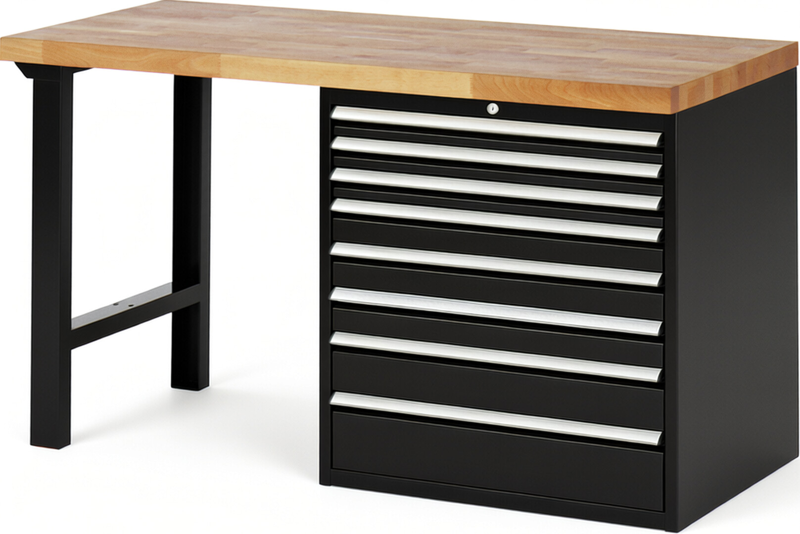 RAU Werkbank schwarz - Breite 150 cm - Tiefe 70 cm - Höhe 89 cm - Buche-Massiv Arbeitsplatte 40 mm