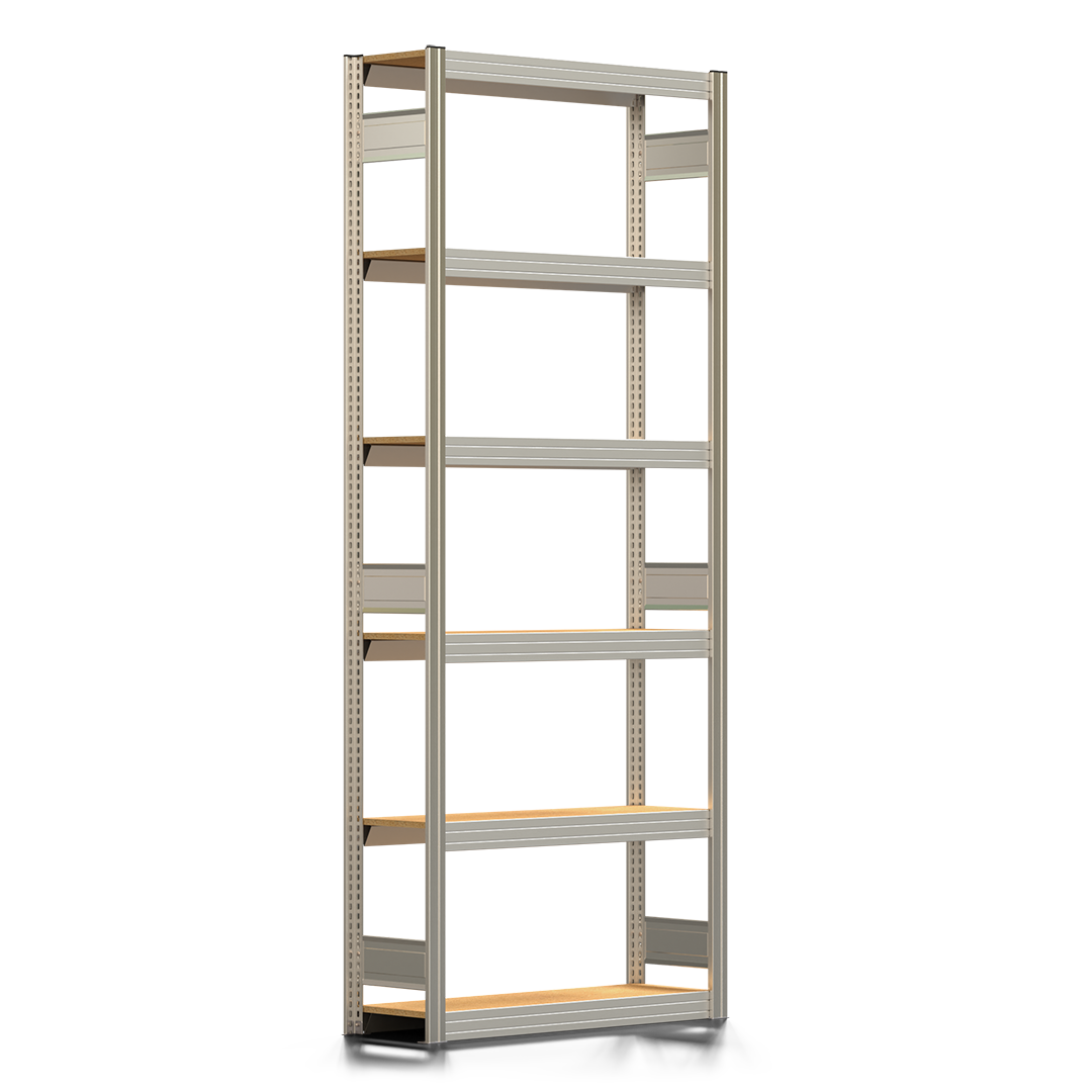 Fachbodenregal BERT - Breite: 100,5 cm - Tiefe: 30 cm - Höhe: 250 cm - 6 Böden - Grundregal