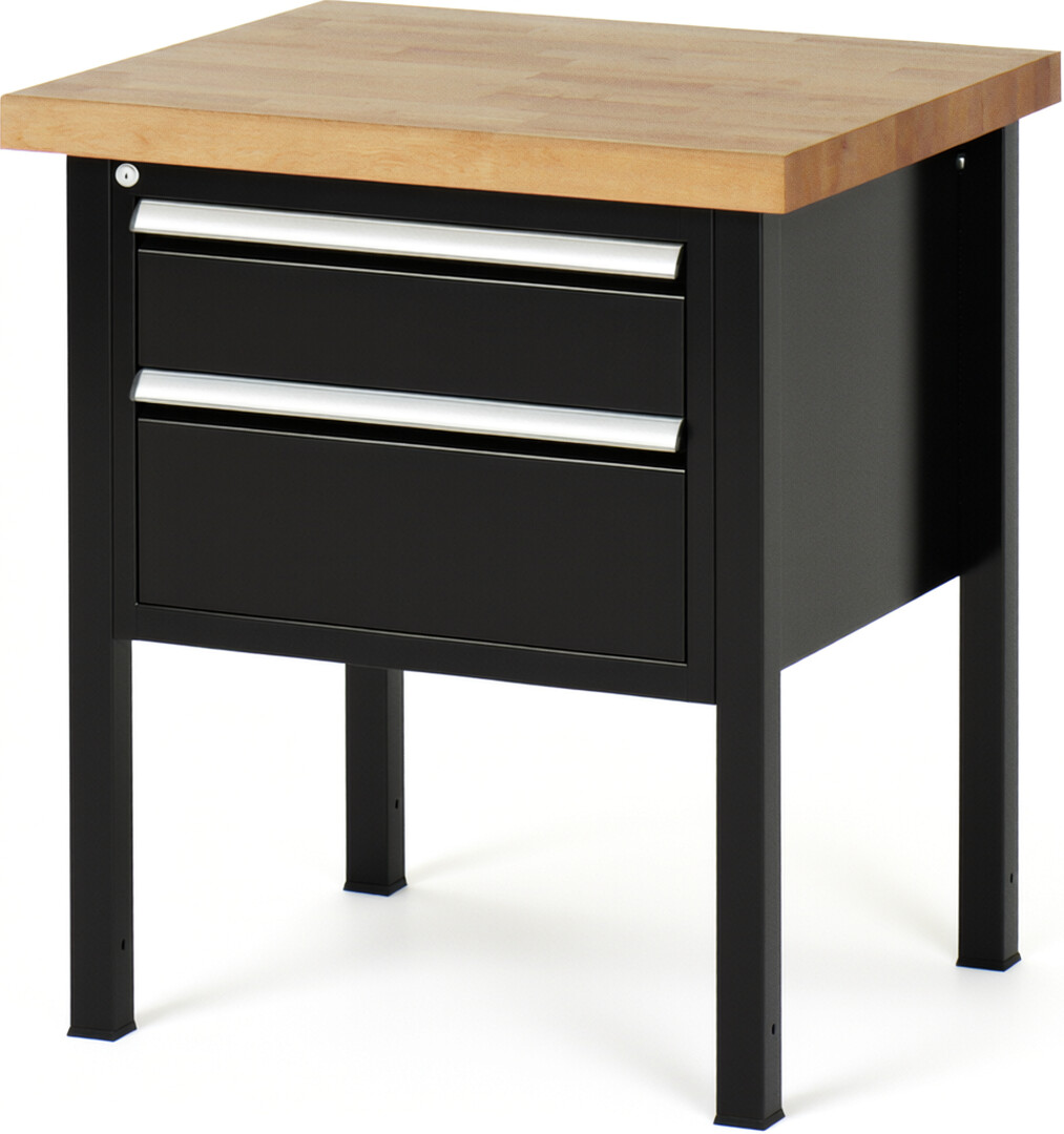 RAU Werkbank schwarz - Breite 75 cm - Tiefe 70 cm - Höhe 104 cm - Buche-Massiv Arbeitsplatte 40 mm