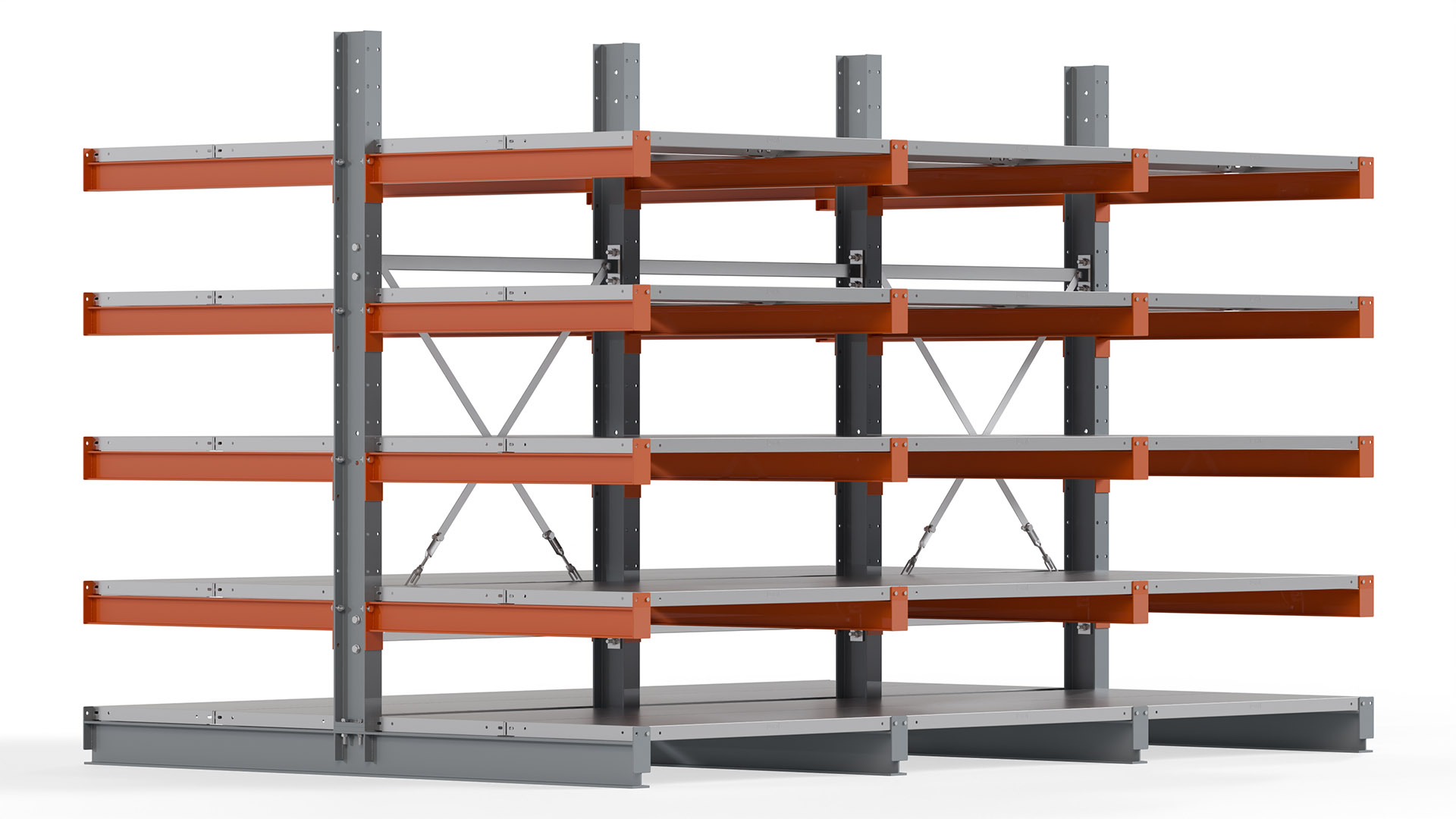 Kragarmregal KARL basic - lackiert - Breite: 300 cm - Höhe: 200 cm - Tiefe: 100 cm - Traglast je Kragarm: 450 kg - beidseitig
