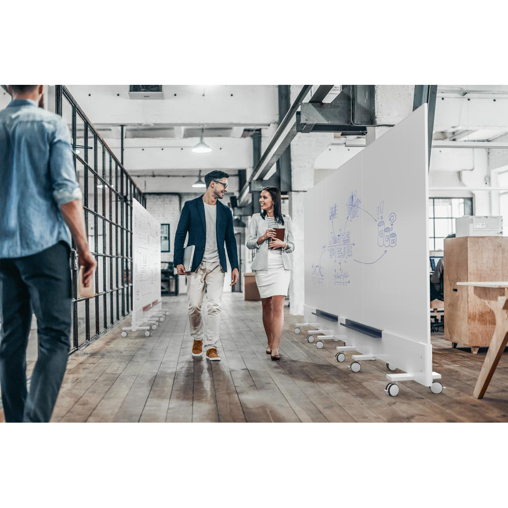 Whiteboard, Magnettafel, Stellwand, mobil, emailliert, beschreibbar, BxH 1000x1910 mm, weiß
