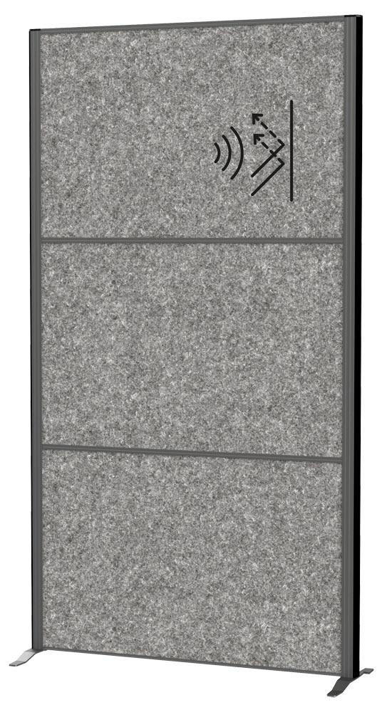 Akustik-Stellwand, BxTxH 1000x44x1800 mm, 3x Textil, dunkelgrau,