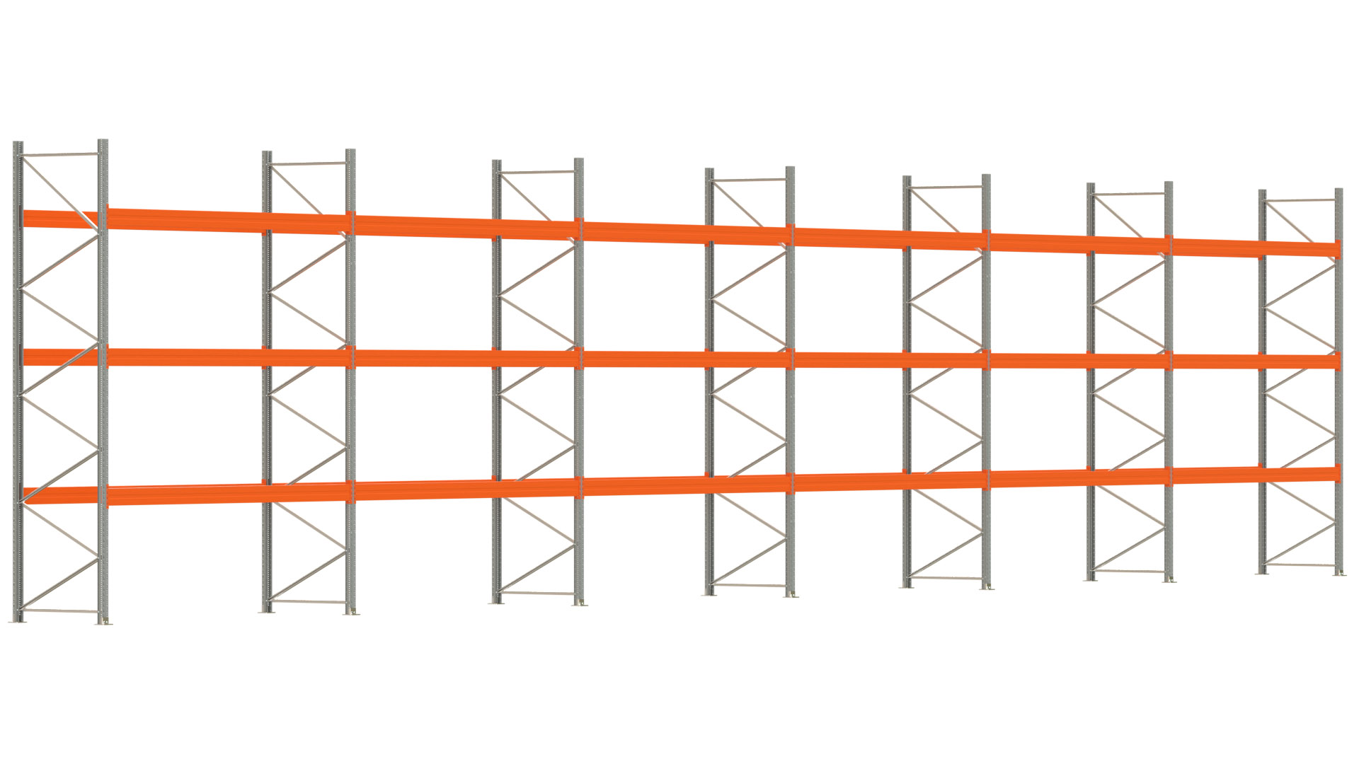 Palettenregal ARTUS - Breite 2219,5 cm - Höhe 450 cm - Tiefe 110 cm - Fachlast 3000 kg - 96 Palettenstellplätze