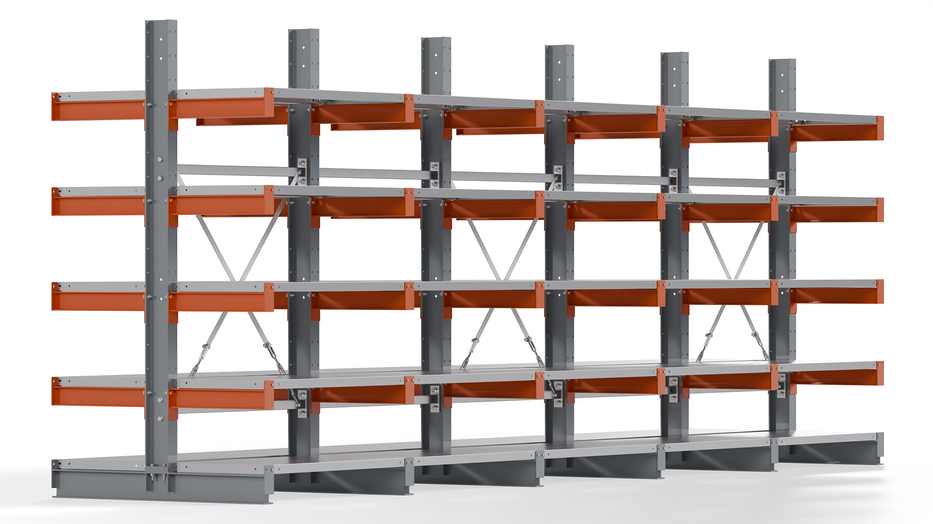 Kragarmregal KARL basic - lackiert - Breite: 500 cm - Höhe: 200 cm - Tiefe: 50 cm - Traglast je Kragarm: 870 kg - beidseitig