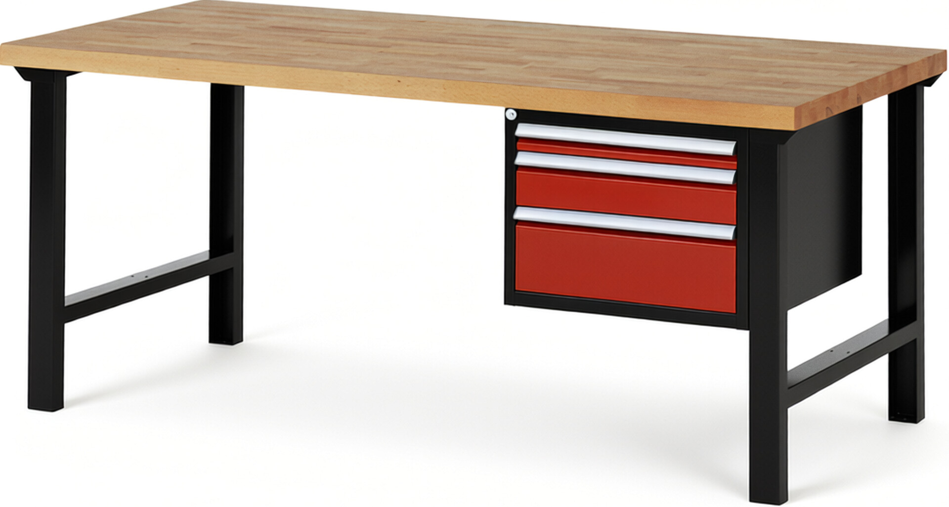 RAU Werkbank schwarz - rot - Breite 200 cm - Tiefe 90 cm - Höhe 84 cm - Buche-Massiv Arbeitsplatte 40 mm