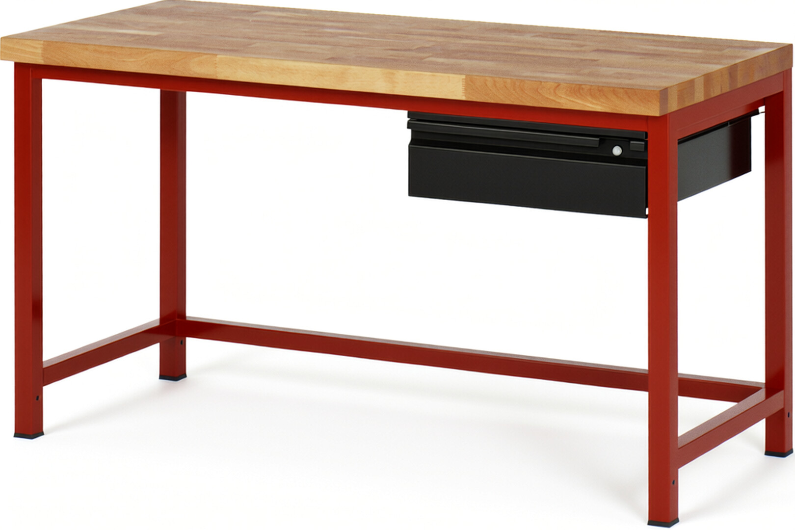 Werkbank rot - schwarz, BxTxH 1500x700x840-1040 mm, Platte Buche 40 mm, 1 Schublade 150 mm, RAL 3000/9011