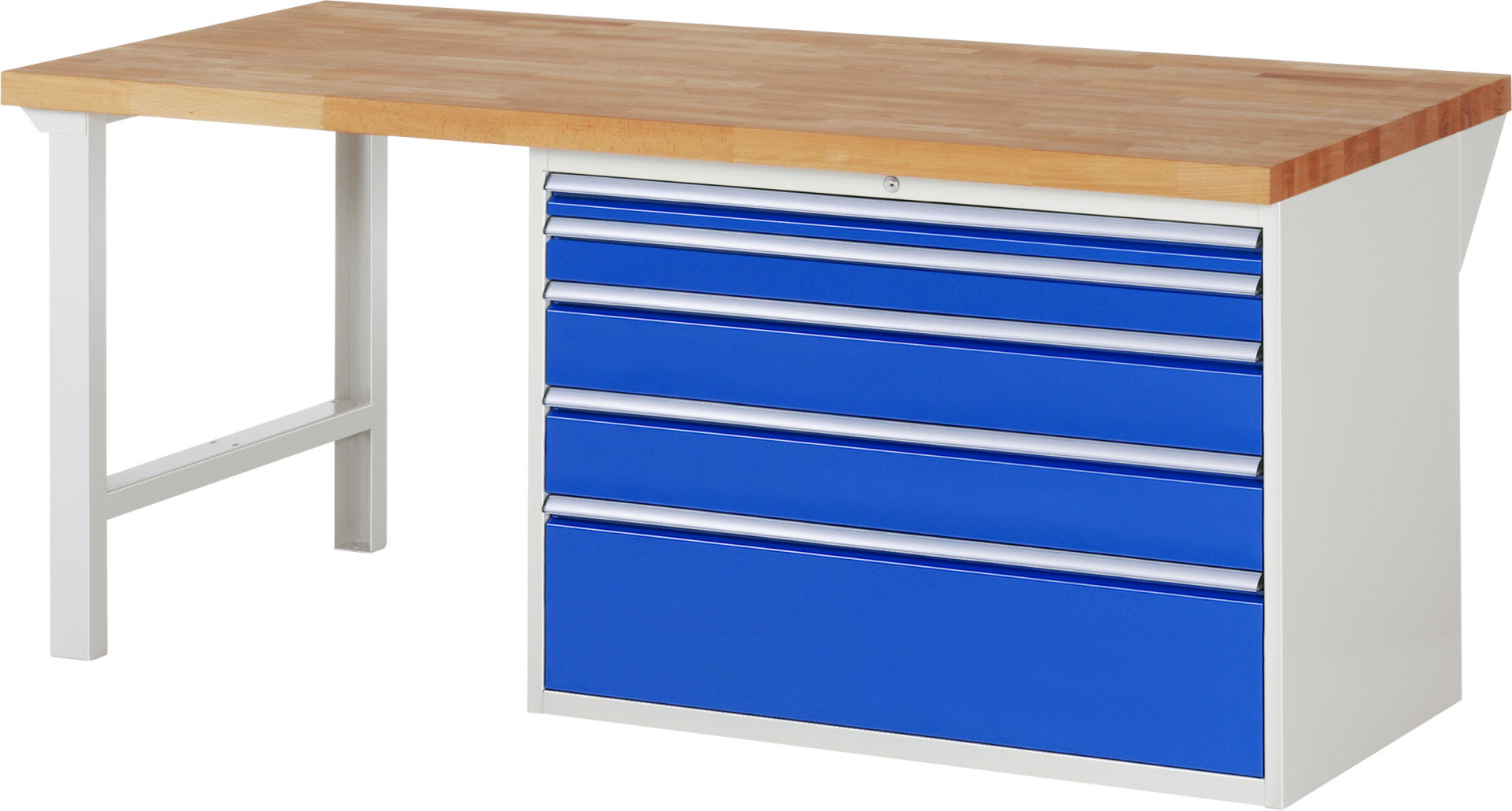 Werkbank Modell 7711 rot - schwarz, BxTxH 2000x900x840 mm,  Buche-Massiv Arbeitsplatte 40 mm,  5 Schubladen mit  Auszug 90 %