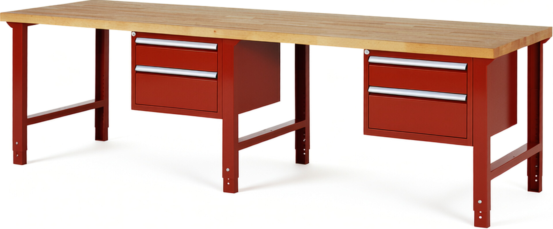 RAU Werkbank rot - Breite 300 cm - Tiefe 90 cm - Höhe 114 cm - Buche-Massiv Arbeitsplatte 40 mm