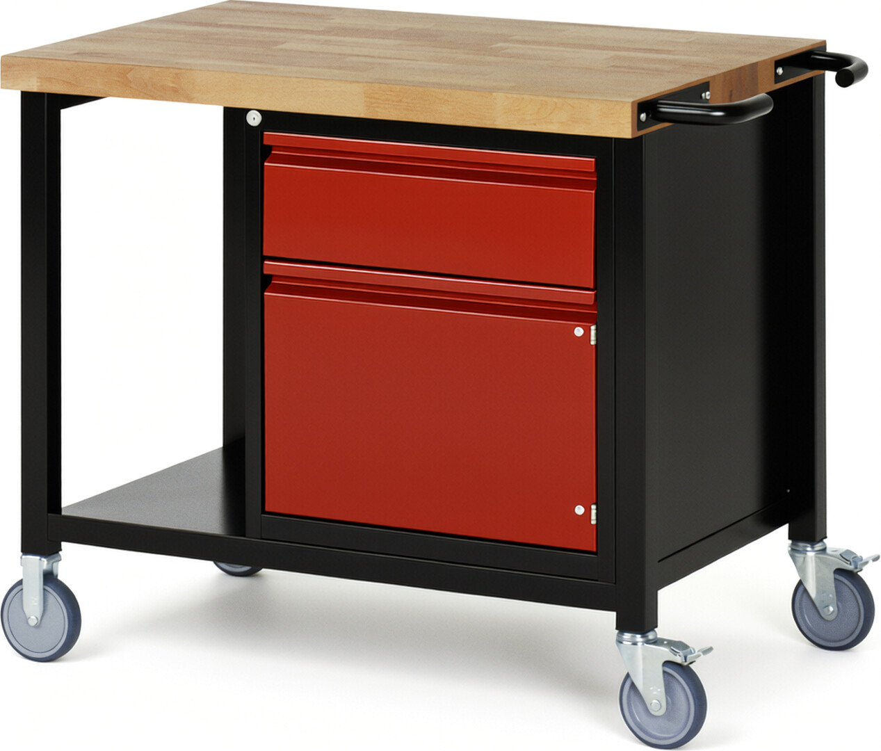 RAU Werkbank schwarz - rot - Breite 100 cm - Tiefe 70 cm - Höhe 88 cm - Buche-Massiv Arbeitsplatte 40 mm