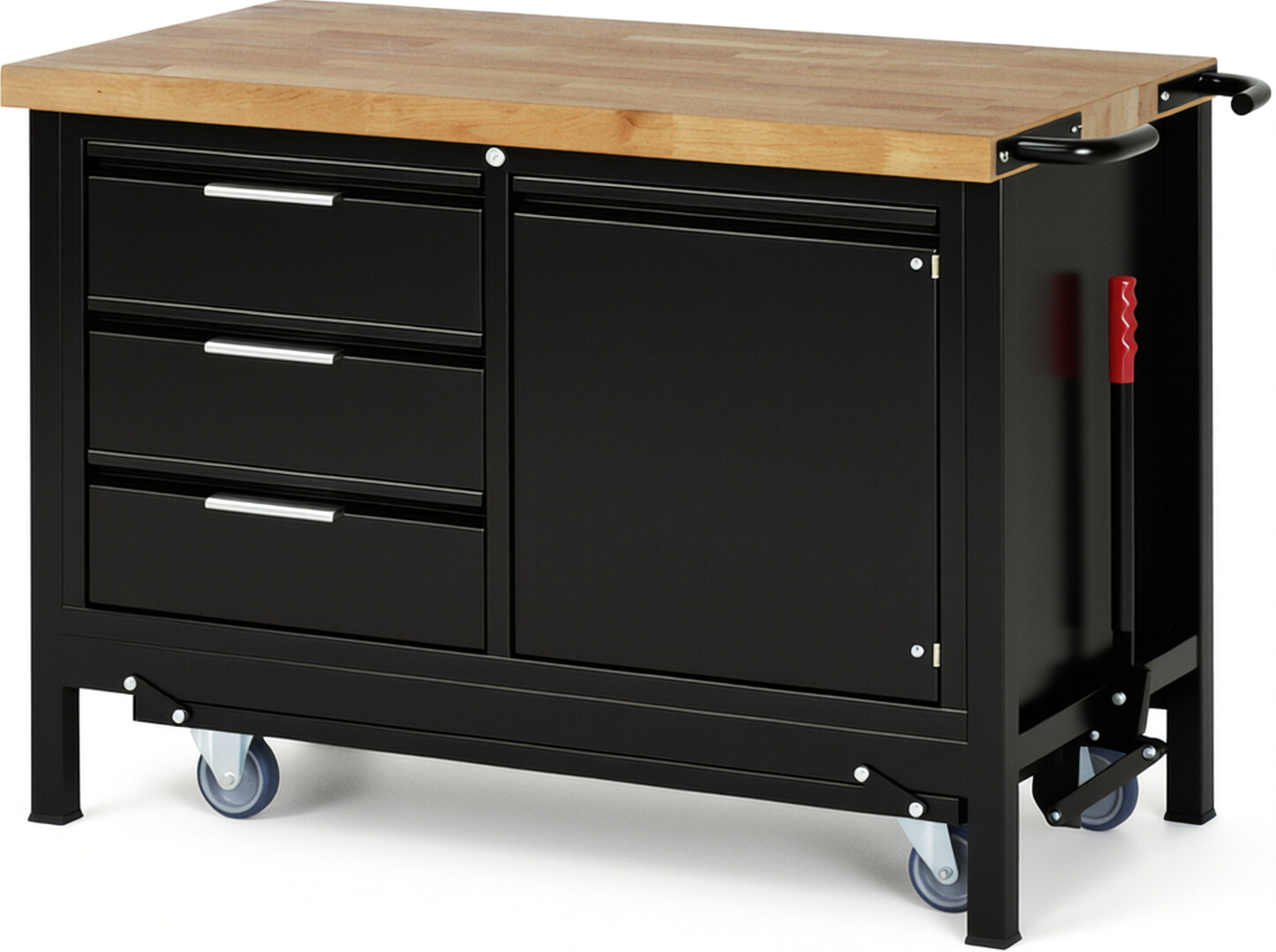 RAU Werkbank schwarz - Breite 125 cm - Tiefe 70 cm - Höhe 88 cm - Buche-Massiv Arbeitsplatte 40 mm