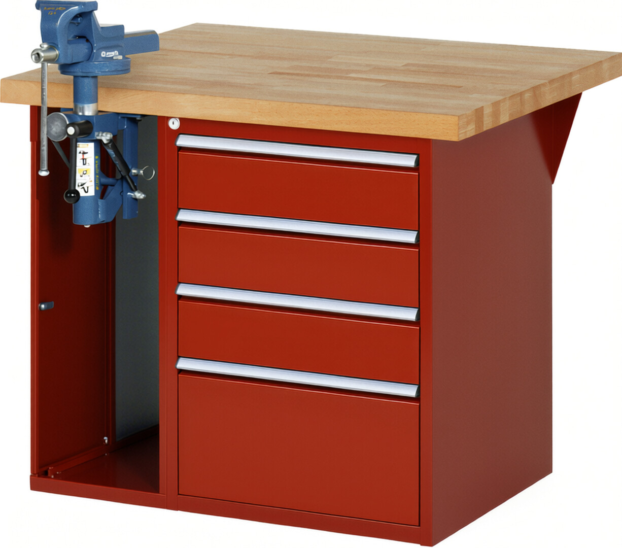 RAU Werkbank rot - Breite 100 cm - Tiefe 90 cm - Höhe 84 cm - Buche-Massiv Arbeitsplatte 40 mm