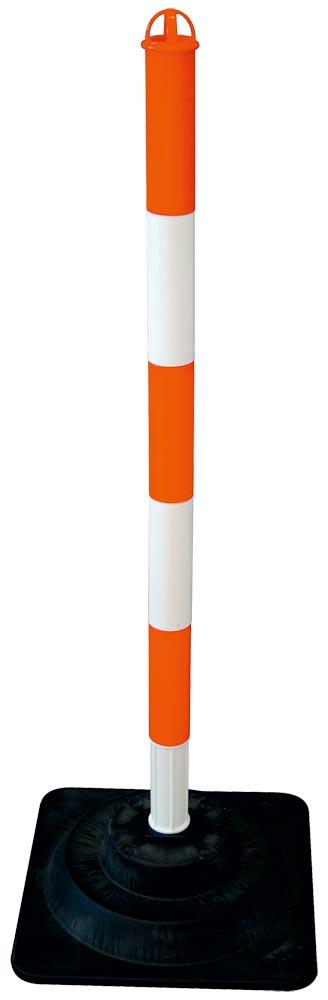 Sperrpfostenset PE/PVC rot/weiß mit Hartgummifuß D40xH860mm 6 Warnstäbe, 10 m Kette