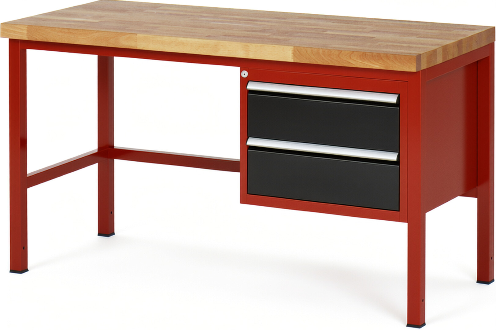 Werkbank Modell 8125 rot - schwarz, BxTxH 1500x700x840 mm,  Buche-Massiv Arbeitsplatte 40 mm,  2 Schubladen mit  Vollauszug 100 % und  SoftClosing