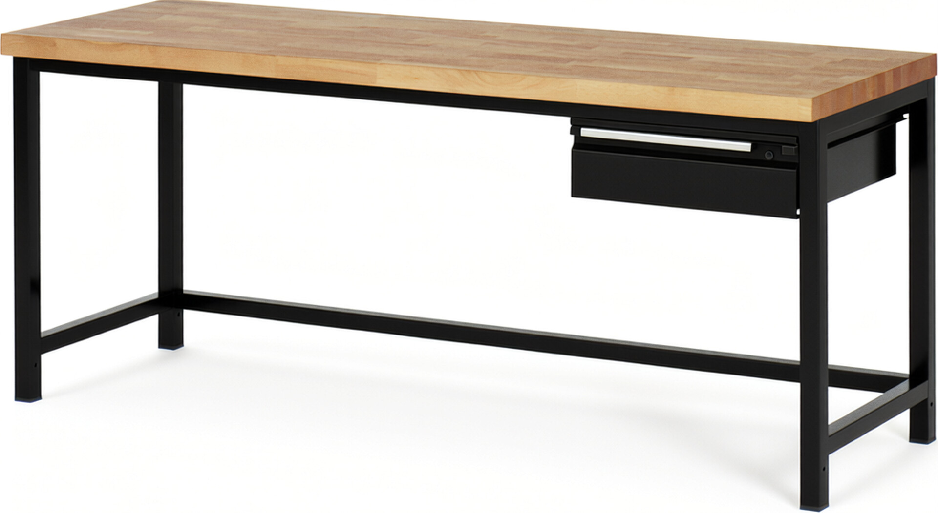 Werkbank schwarz, BxTxH 2000x700x840-1040 mm, Platte Buche 40 mm, 1 Schublade 150 mm, RAL 9011/9011