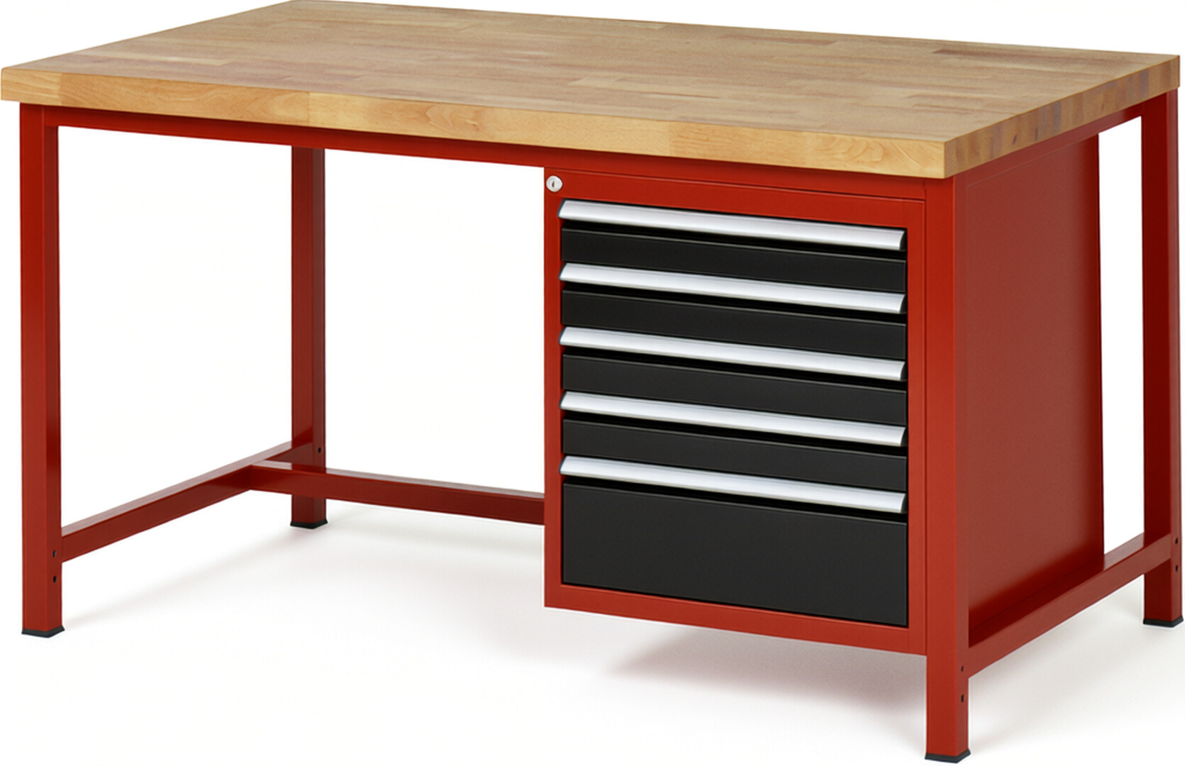 RAU Werkbank rot - schwarz - Breite 150 cm - Tiefe 90 cm - Höhe 84 cm - Buche-Massiv Arbeitsplatte 40 mm