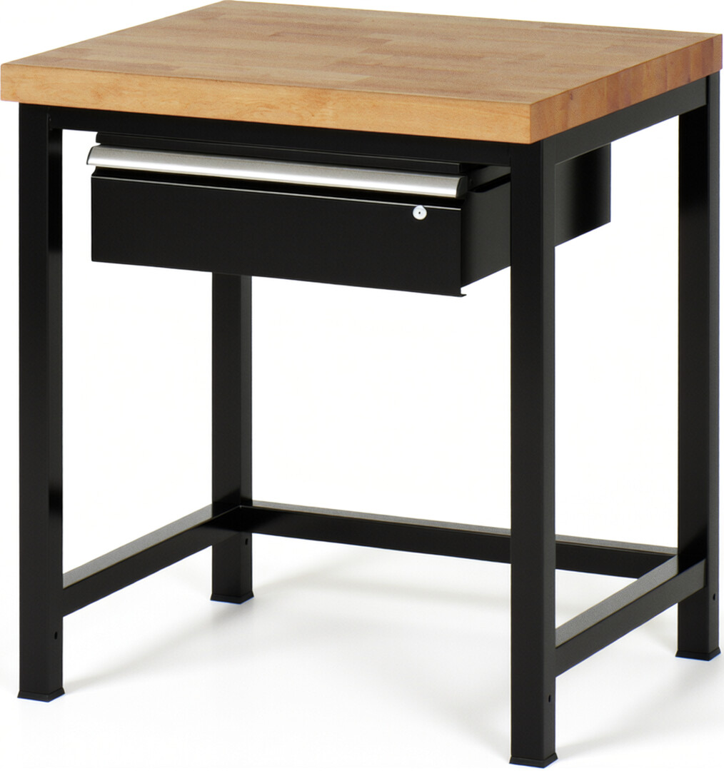 RAU Werkbank schwarz - Breite 75 cm - Tiefe 70 cm - Höhe 104 cm - Buche-Massiv Arbeitsplatte 40 mm