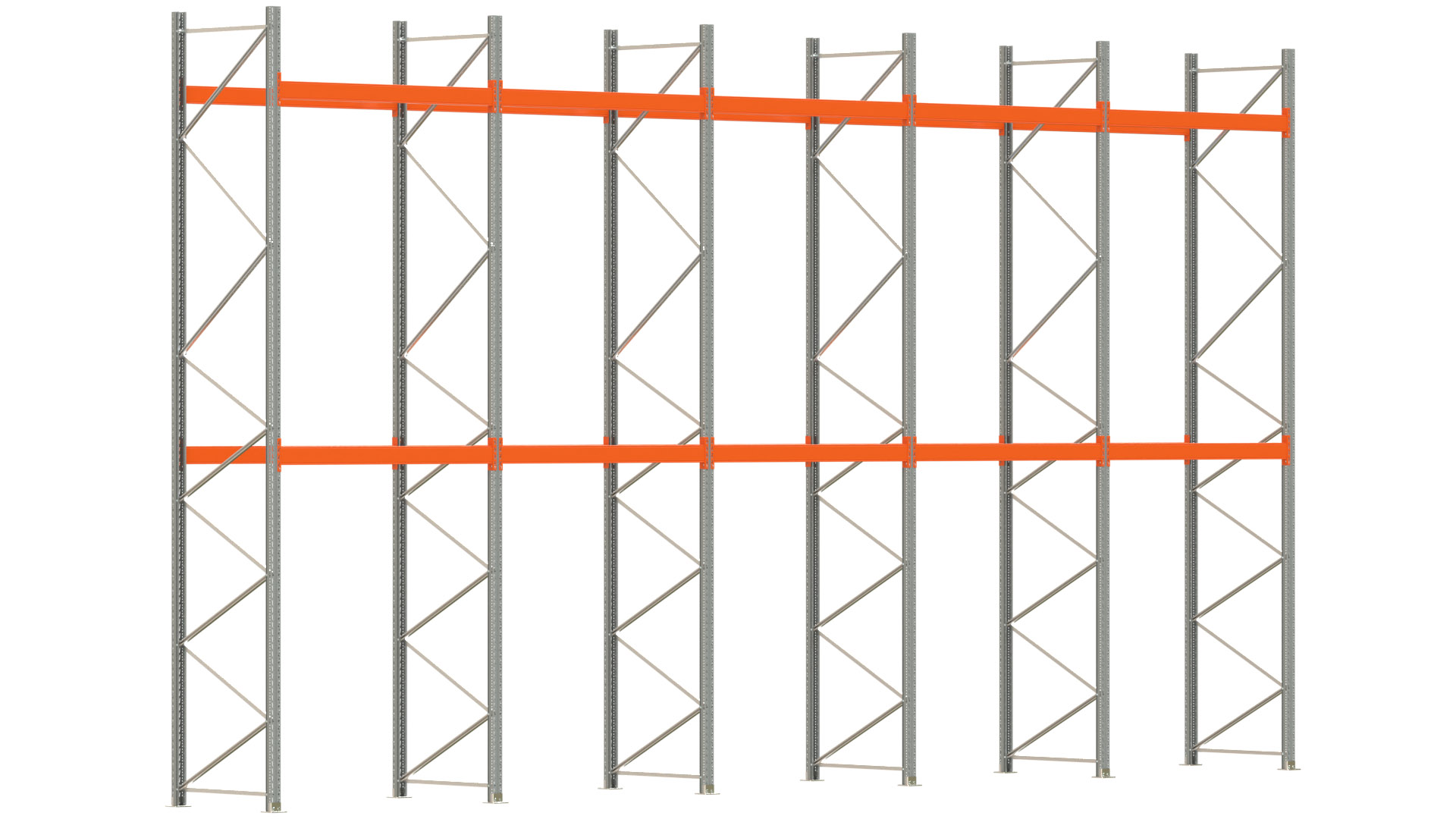 Palettenregal ARTUS - Breite 1001 cm - Höhe 550 cm - Tiefe 110 cm - 2 Träger-Ebenen - max. Fachlast 2000 kg - 30 Palettenstellplätze