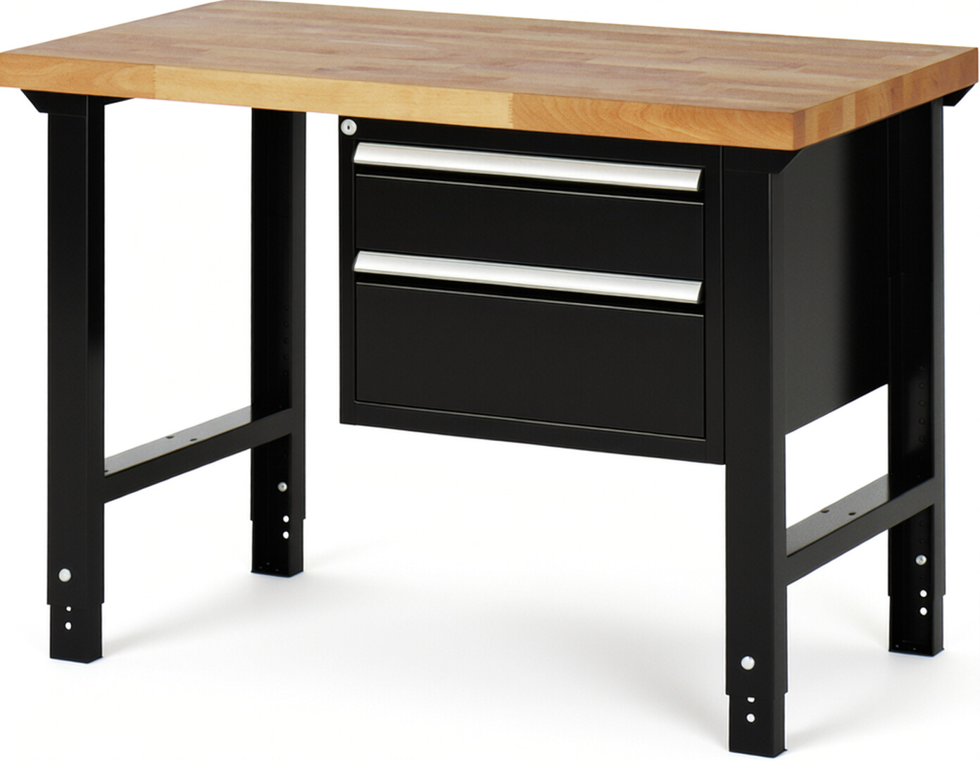 RAU Werkbank schwarz - Breite 125 cm - Tiefe 70 cm - Höhe 114 cm - Buche-Massiv Arbeitsplatte 40 mm