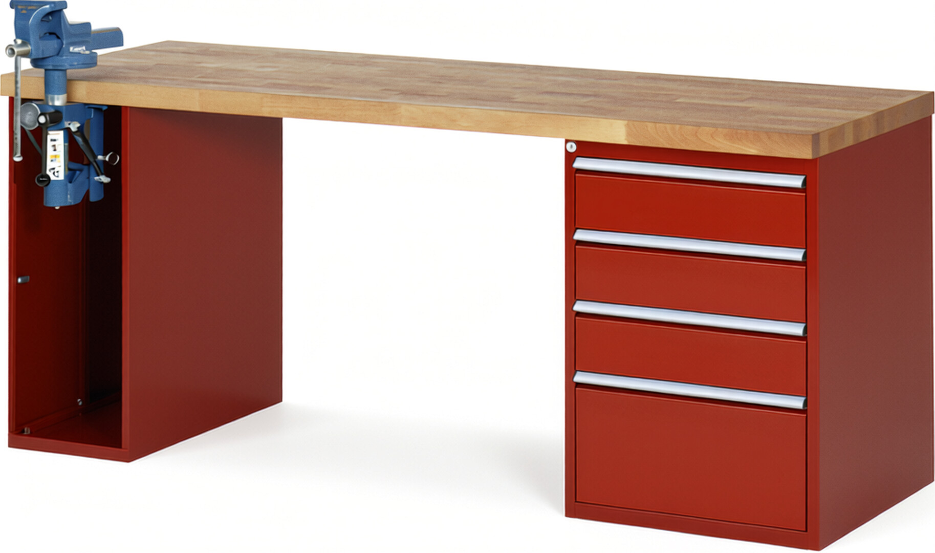 RAU Werkbank rot - Breite 200 cm - Tiefe 70 cm - Höhe 84 cm - Buche-Massiv Arbeitsplatte 40 mm