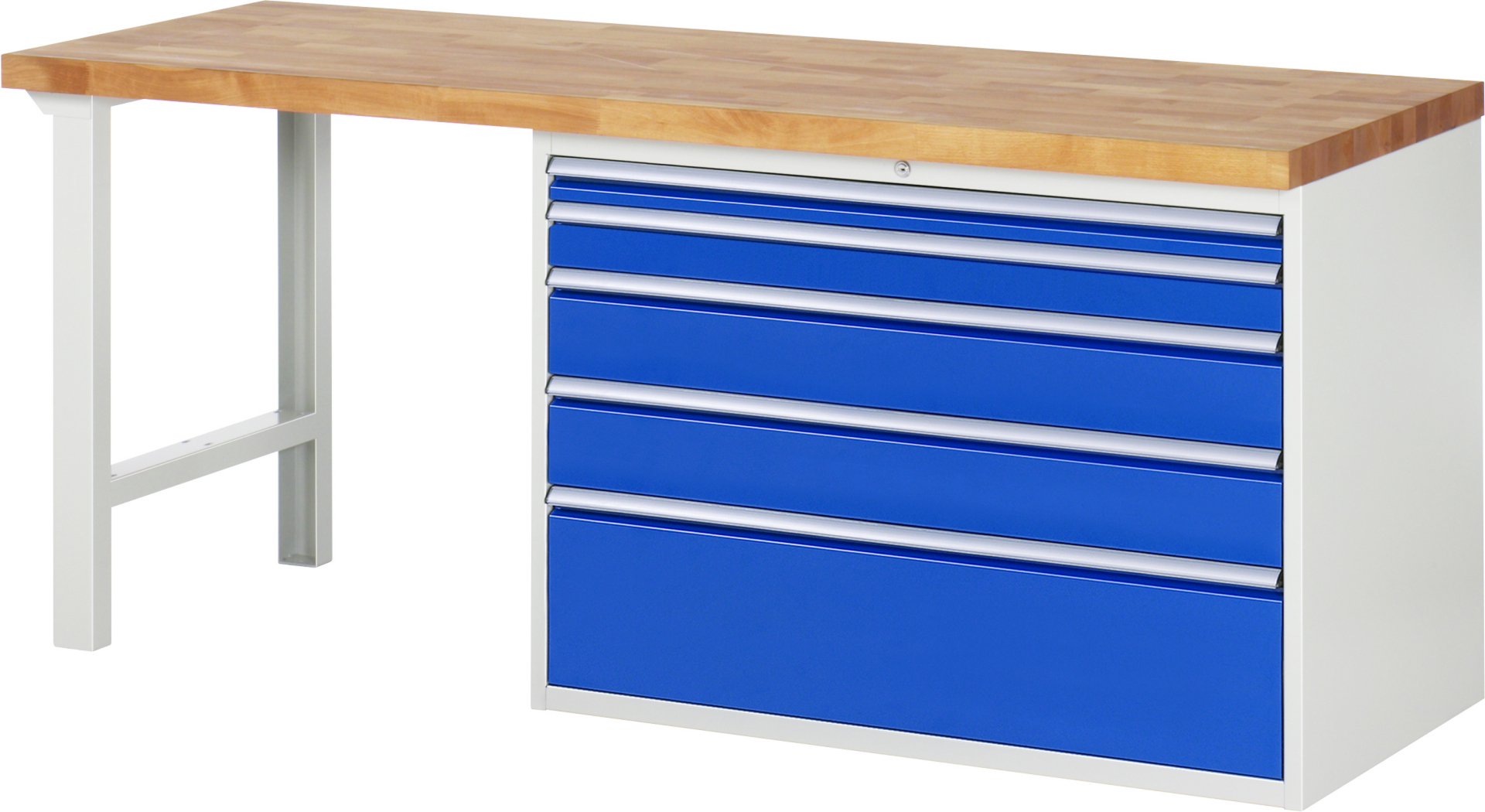 Werkbank Modell 7711 rot - schwarz, BxTxH 2000x700x890 mm,  Buche-Massiv Arbeitsplatte 40 mm,  5 Schubladen mit  Auszug 90 %