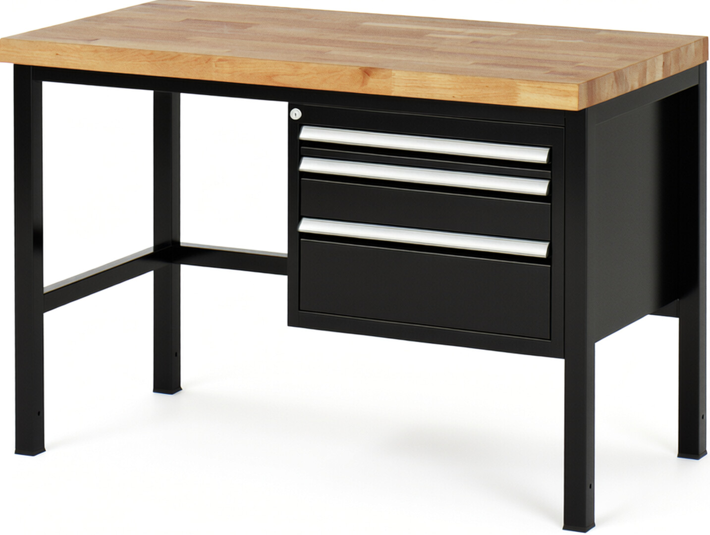 RAU Werkbank schwarz - Breite 125 cm - Tiefe 70 cm - Höhe 84 cm - Buche-Massiv Arbeitsplatte 40 mm