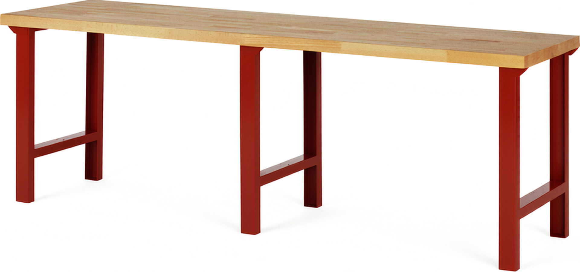 Werkbank Modell 7000 rot, BxTxH 2500x700x840 mm,  Buche-Massiv Arbeitsplatte 40 mm