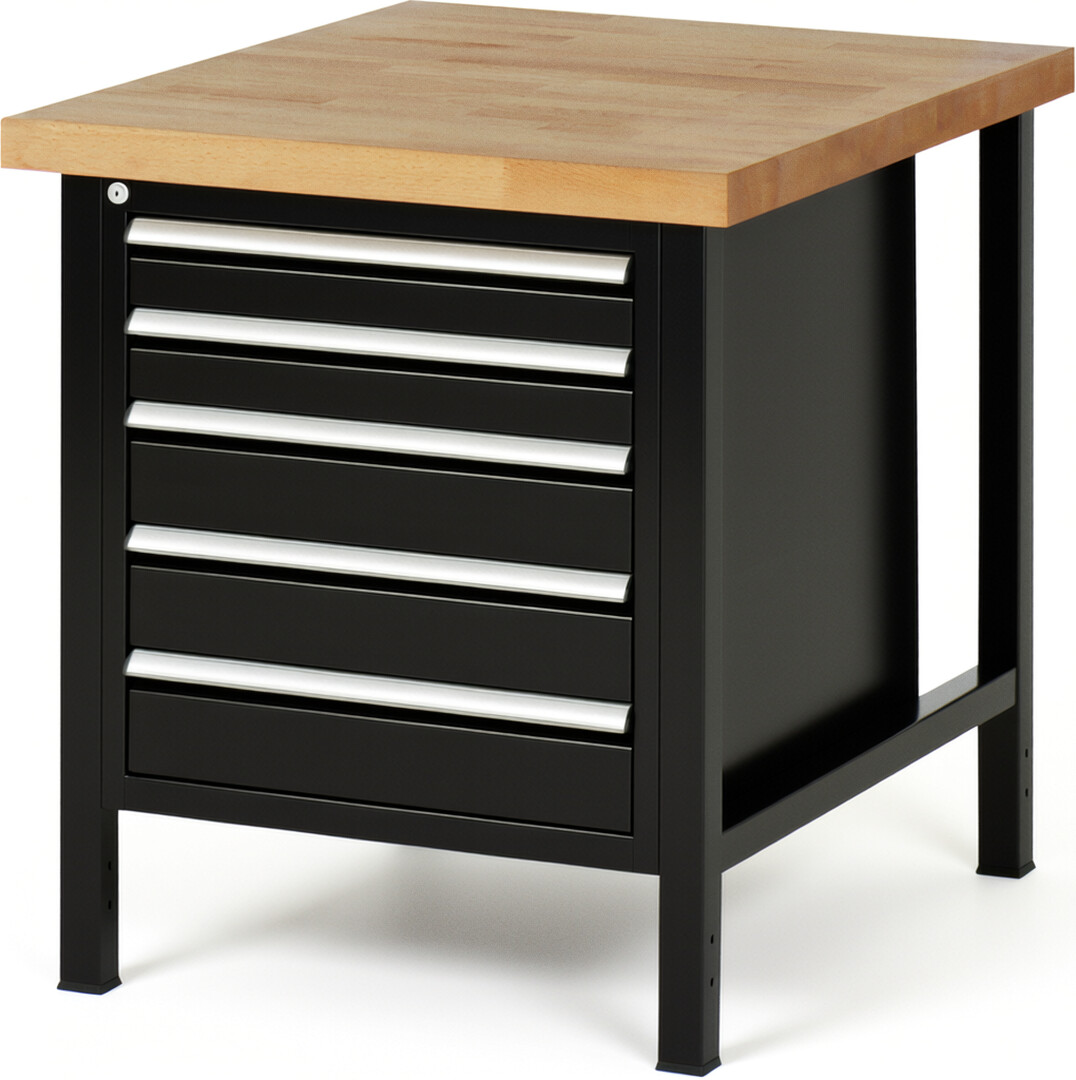 RAU Werkbank schwarz - Breite 75 cm - Tiefe 90 cm - Höhe 104 cm - Buche-Massiv Arbeitsplatte 40 mm