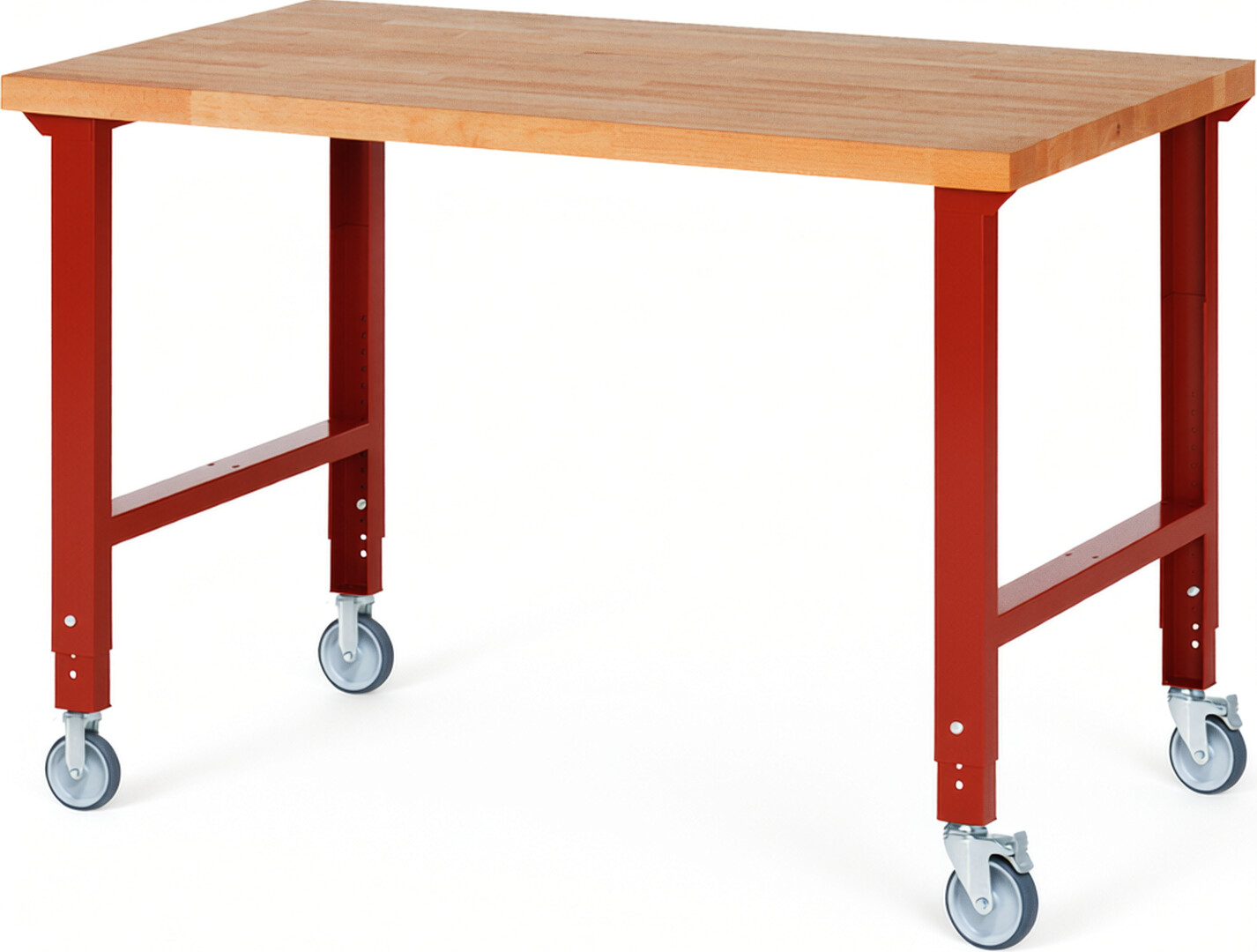 RAU Werkbank rot - Breite 150 cm - Tiefe 90 cm - Höhe 100 cm - Buche-Massiv Arbeitsplatte 40 mm