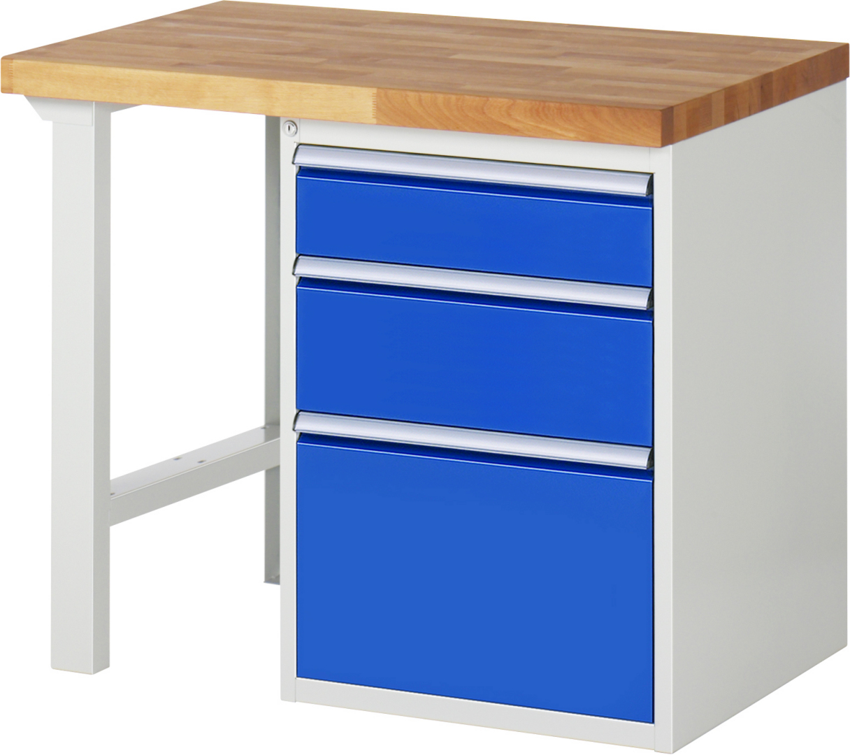 Werkbank Modell 7508 rot - schwarz, BxTxH 1000x700x890 mm,  Buche-Massiv Arbeitsplatte 40 mm,  3 Schubladen mit  Auszug 90 %