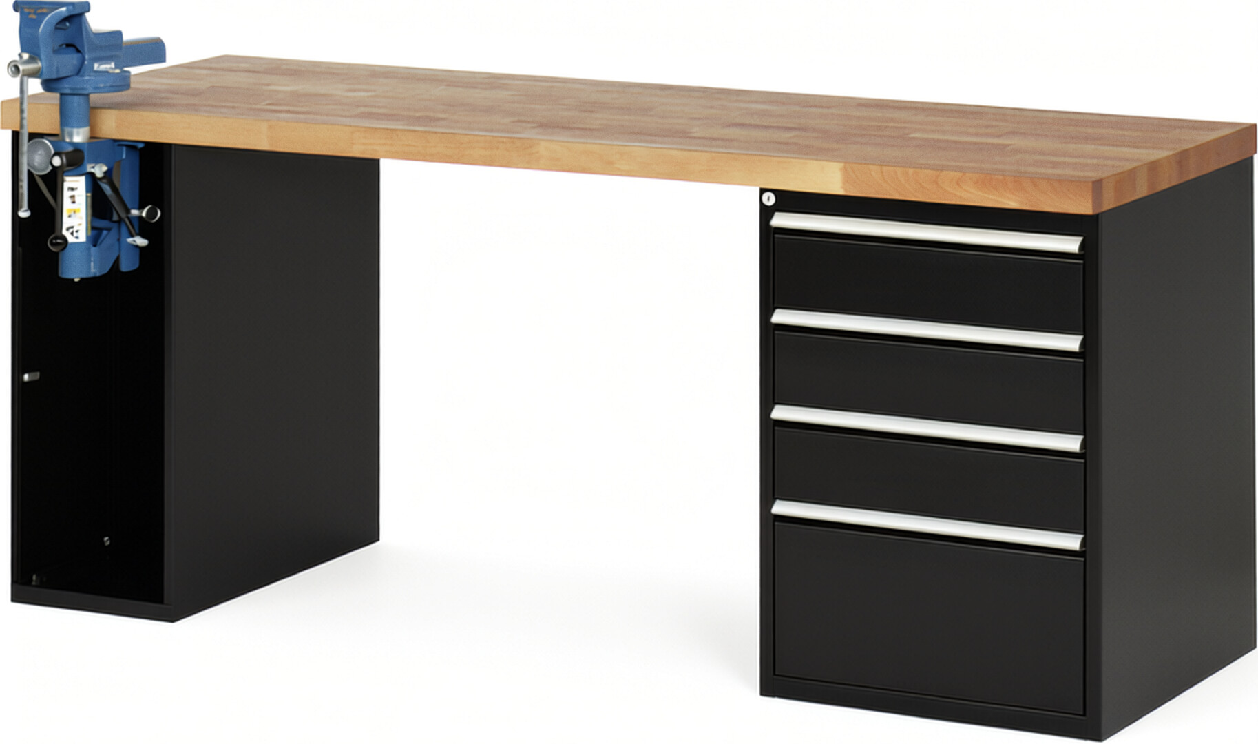 RAU Werkbank schwarz - Breite 200 cm - Tiefe 70 cm - Höhe 84 cm - Buche-Massiv Arbeitsplatte 40 mm