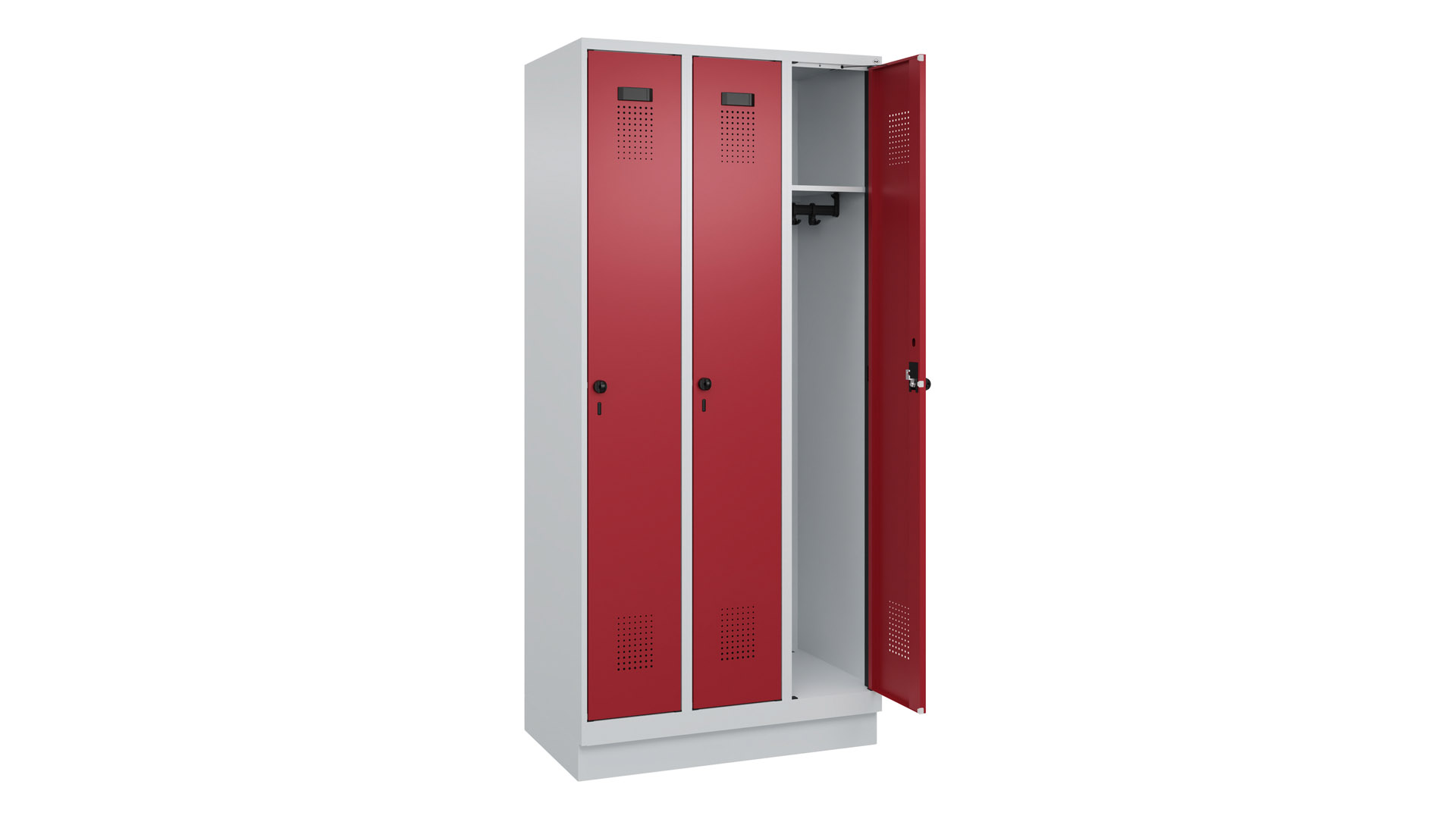Spind - Garderobenschrank, Breite 90 cm, Höhe 195 cm, Tiefe 50 cm, 3 Abteile