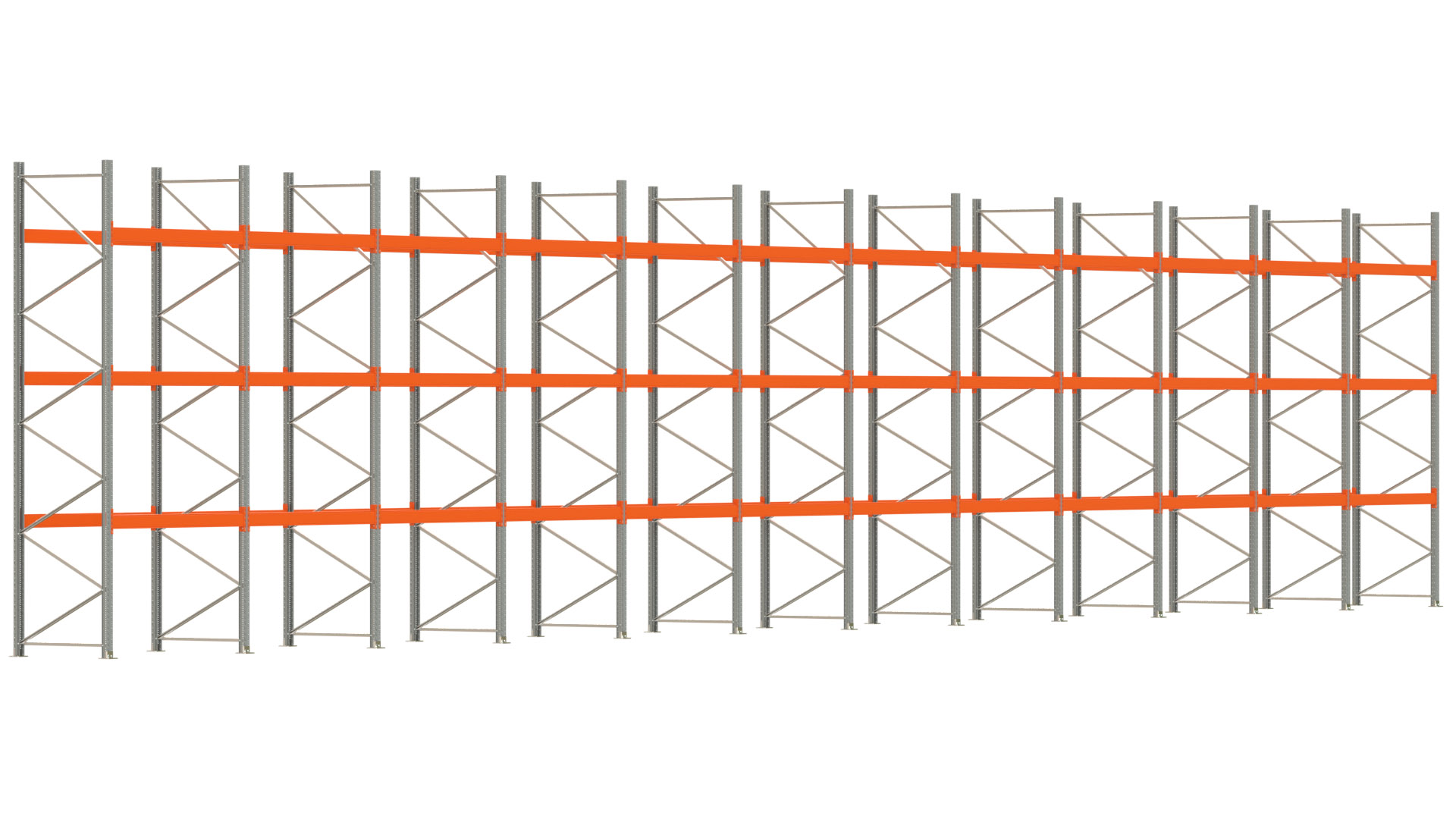 Palettenregal ARTUS - Breite 2390,5 cm - Höhe 450 cm - Tiefe 110 cm - Fachlast 2000 kg - 96 Palettenstellplätze