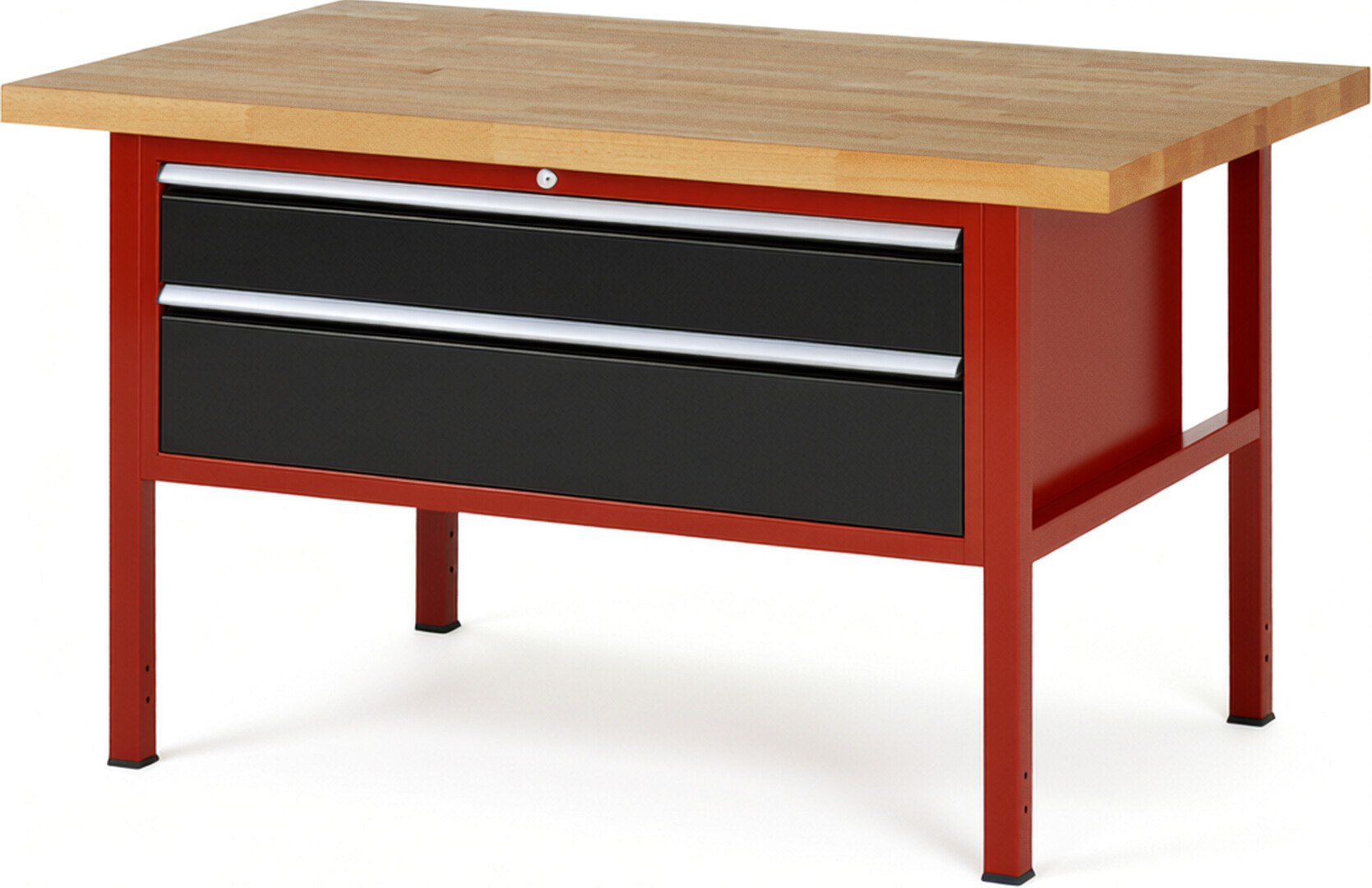 RAU Werkbank rot - schwarz - Breite 150 cm - Tiefe 90 cm - Höhe 84 cm - Buche-Massiv Arbeitsplatte 40 mm