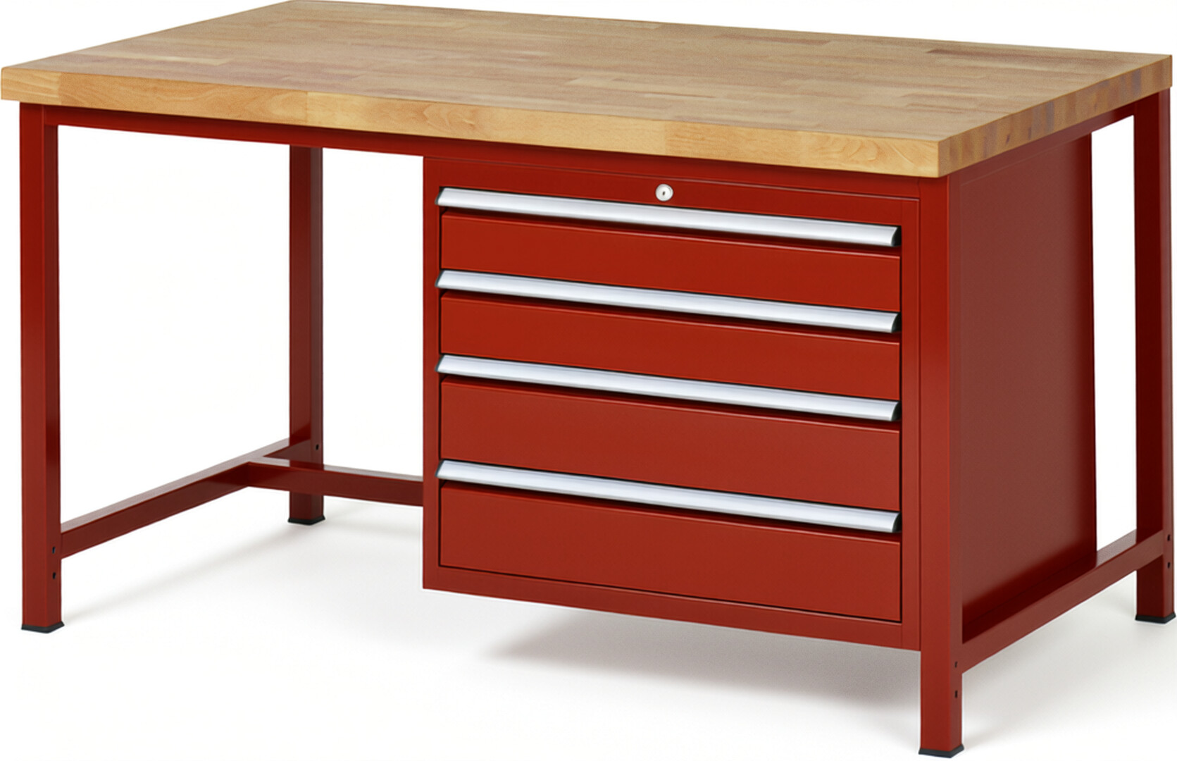 RAU Werkbank rot - Breite 150 cm - Tiefe 90 cm - Höhe 104 cm - Buche-Massiv Arbeitsplatte 40 mm