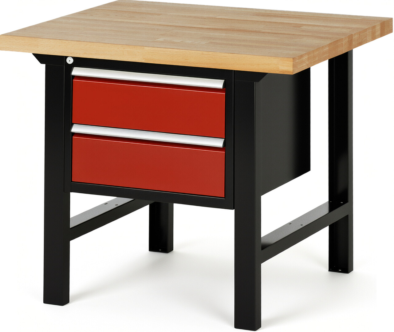 RAU Werkbank schwarz - rot - Breite 100 cm - Tiefe 90 cm - Höhe 84 cm - Buche-Massiv Arbeitsplatte 40 mm