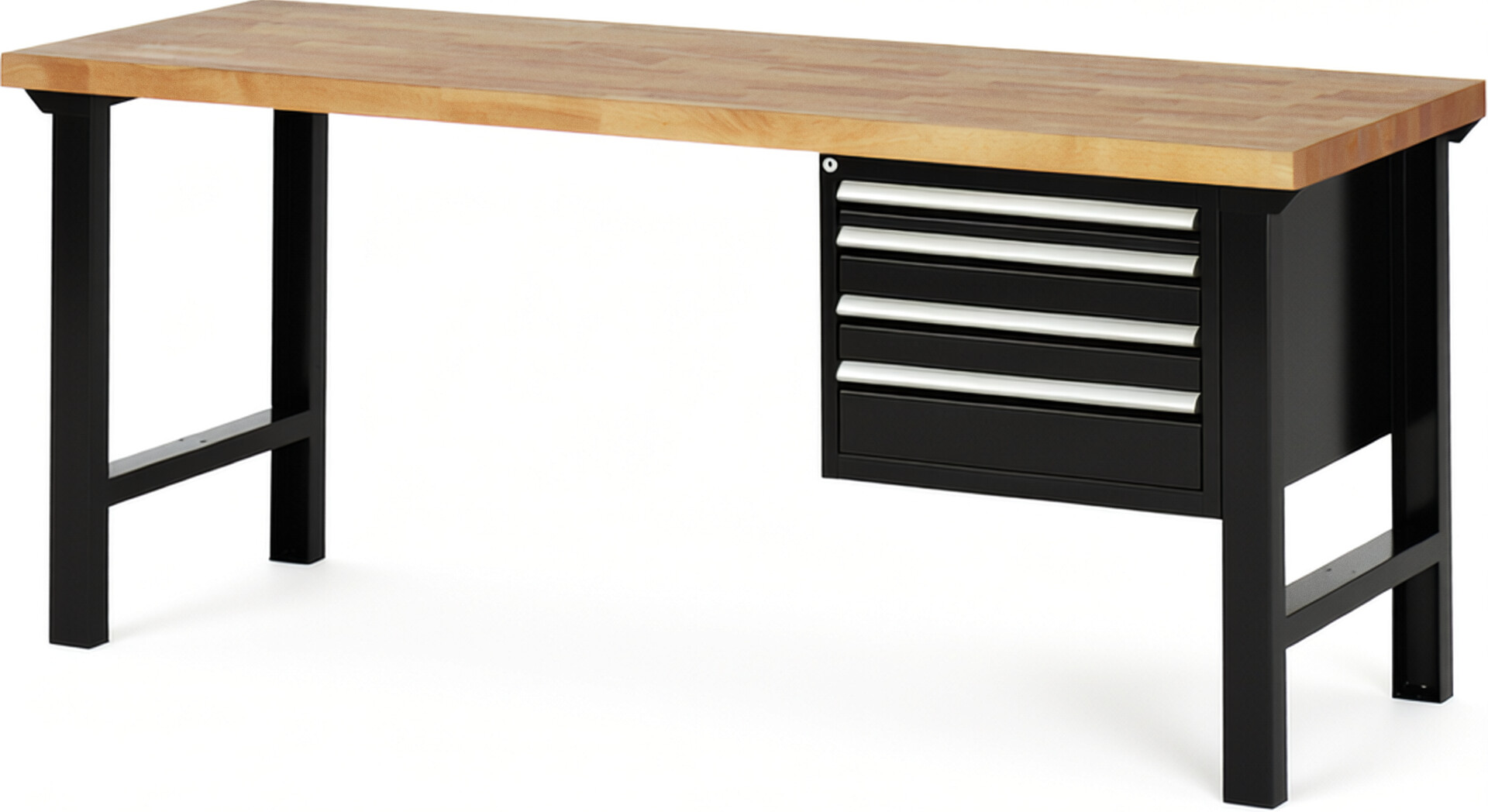 RAU Werkbank schwarz - Breite 200 cm - Tiefe 70 cm - Höhe 84 cm - Buche-Massiv Arbeitsplatte 40 mm